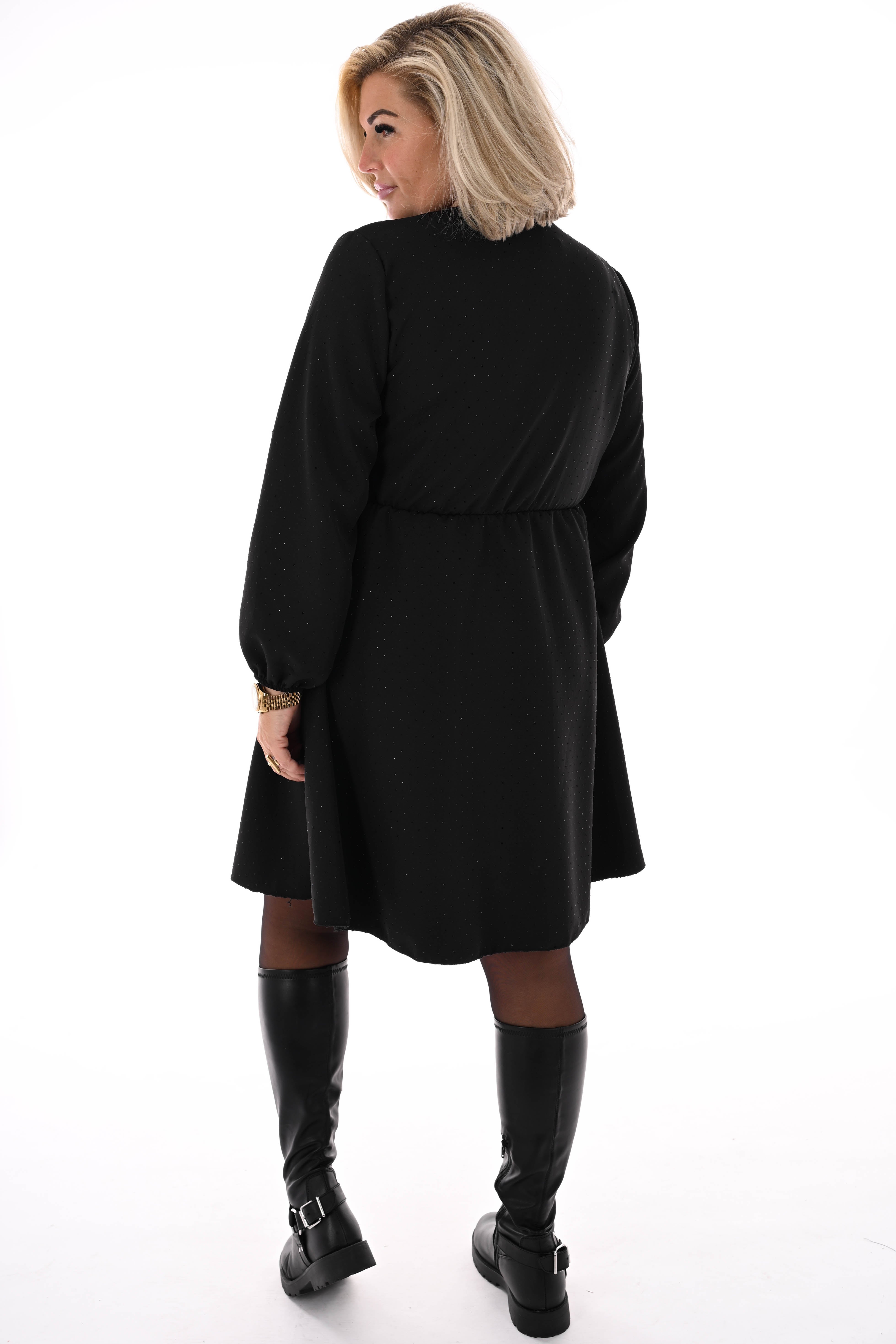 Korte jurk met strik en strass zwart