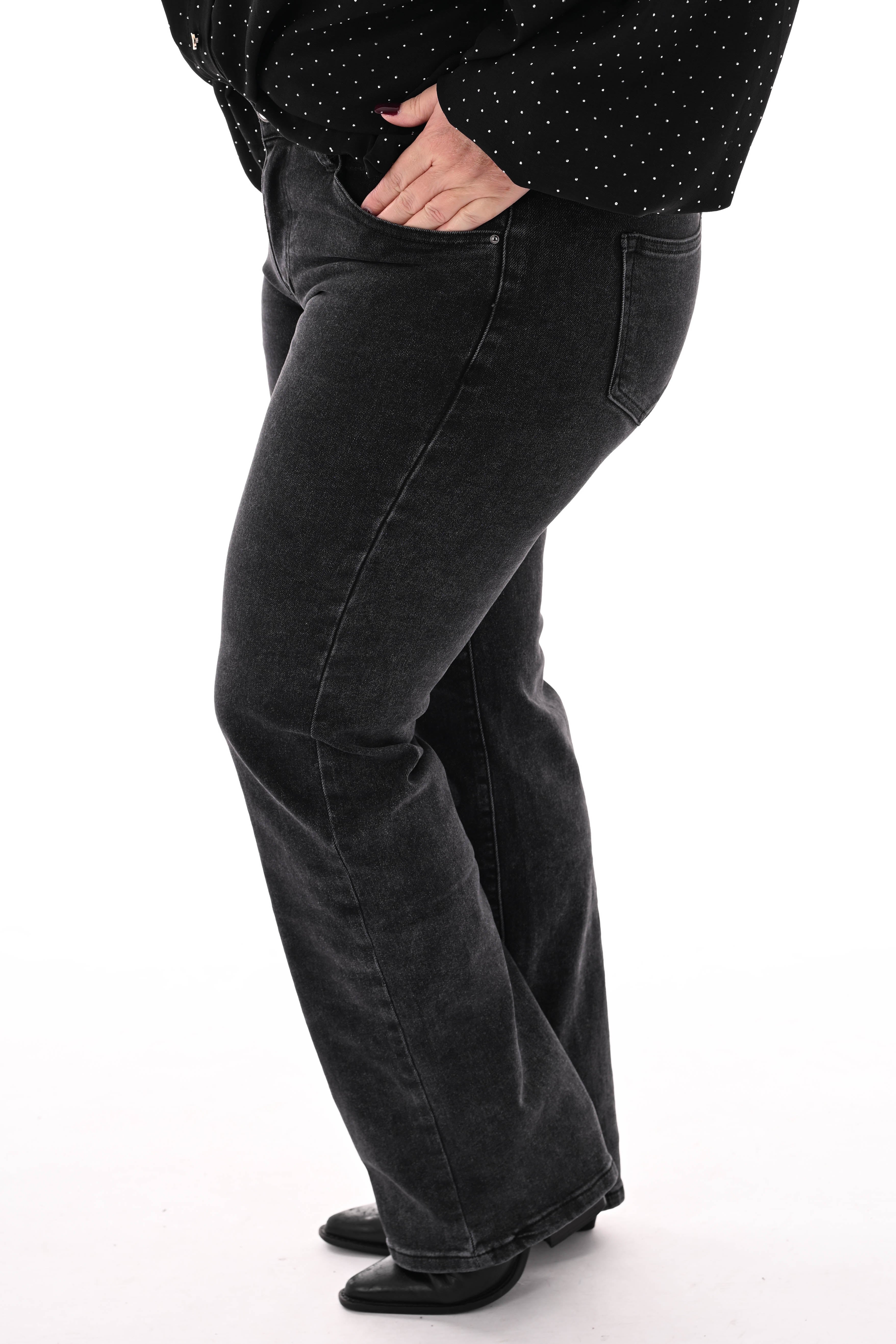 BB.S jeans wide leg gemeleerd zwart