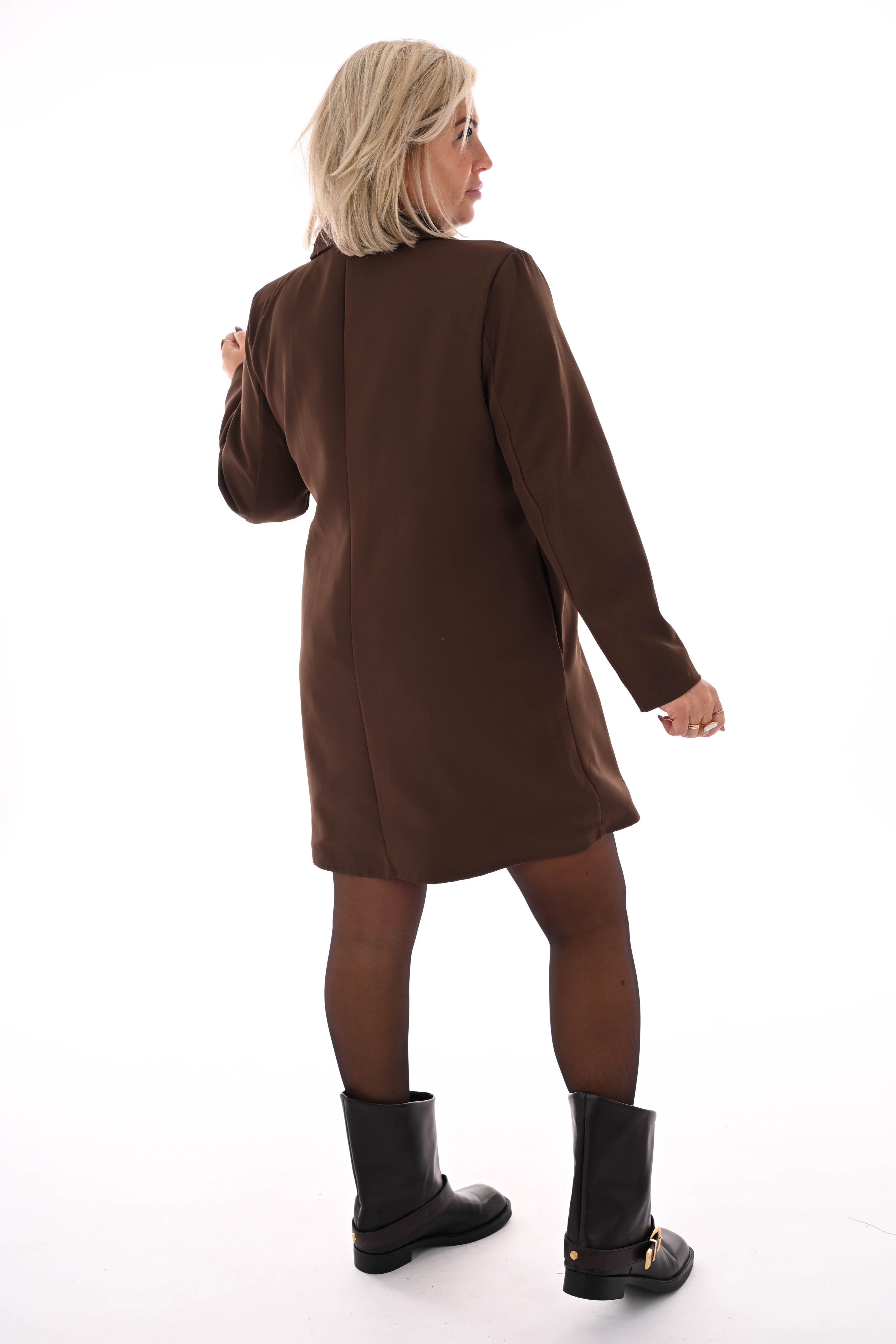 Blazer wikkeljurk met kraag bruin