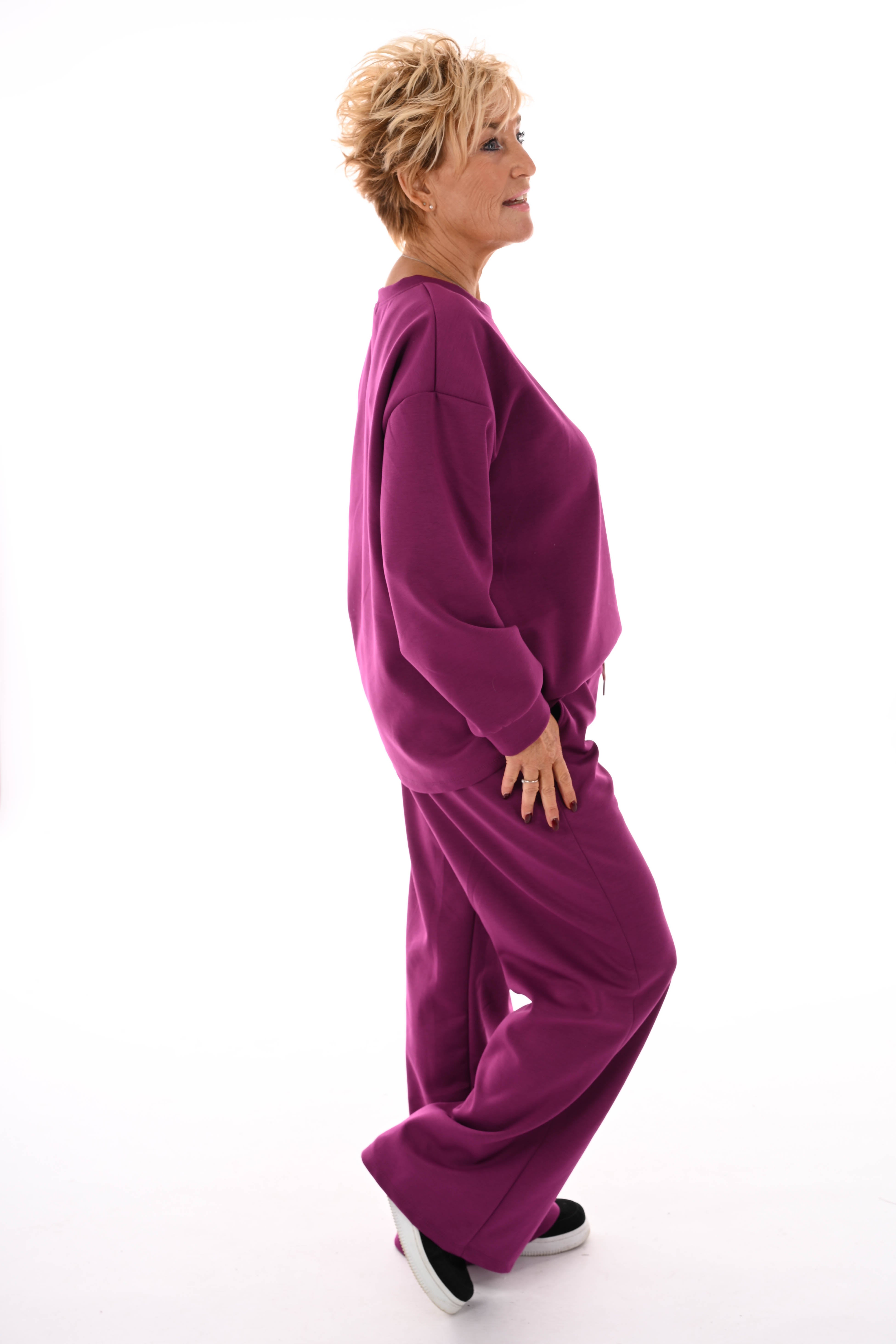 Tweedelig pak wijde broek applicatie cyclaam