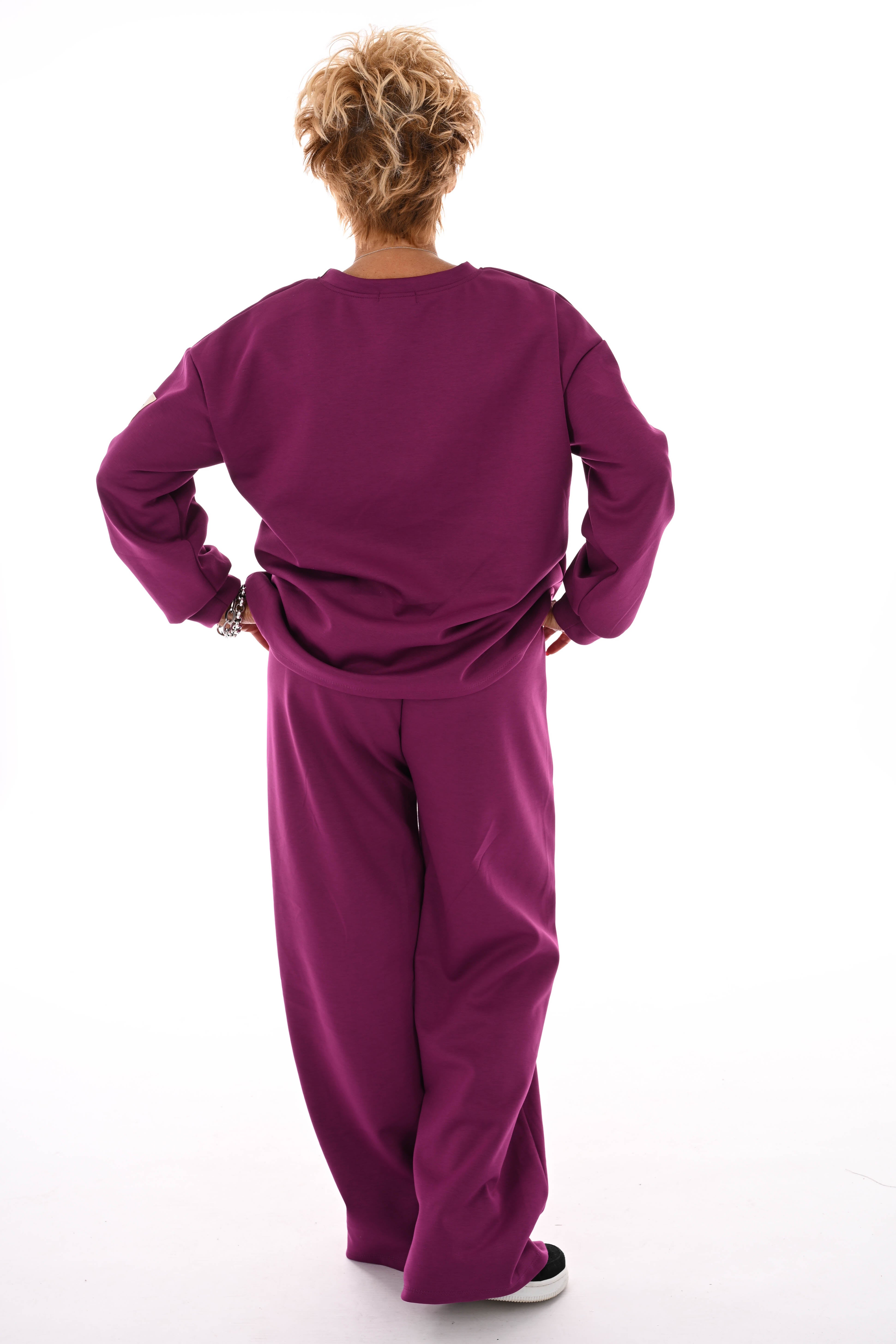 Tweedelig pak wijde broek applicatie cyclaam