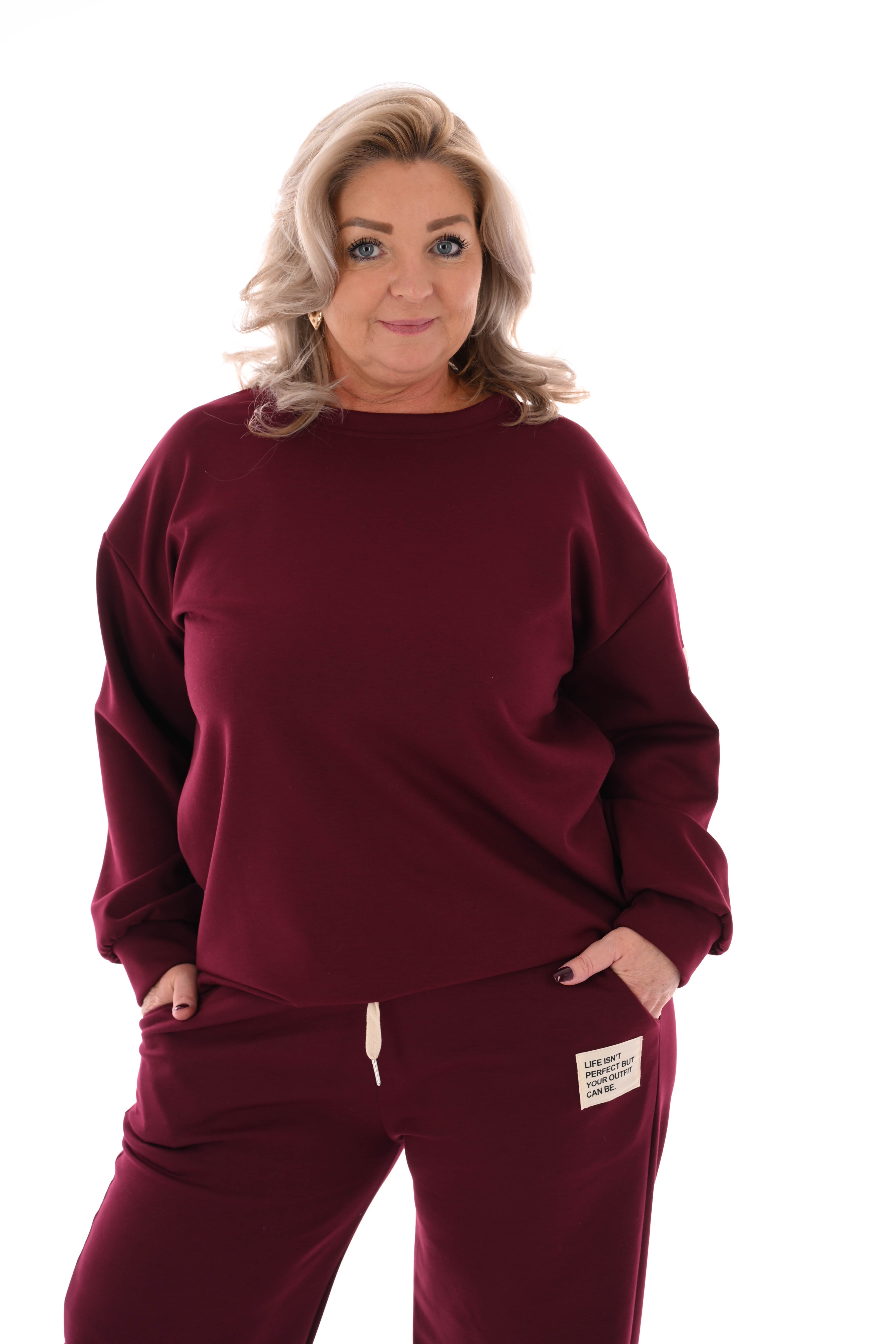 Tweedelig pak wijde broek applicatie bordeaux