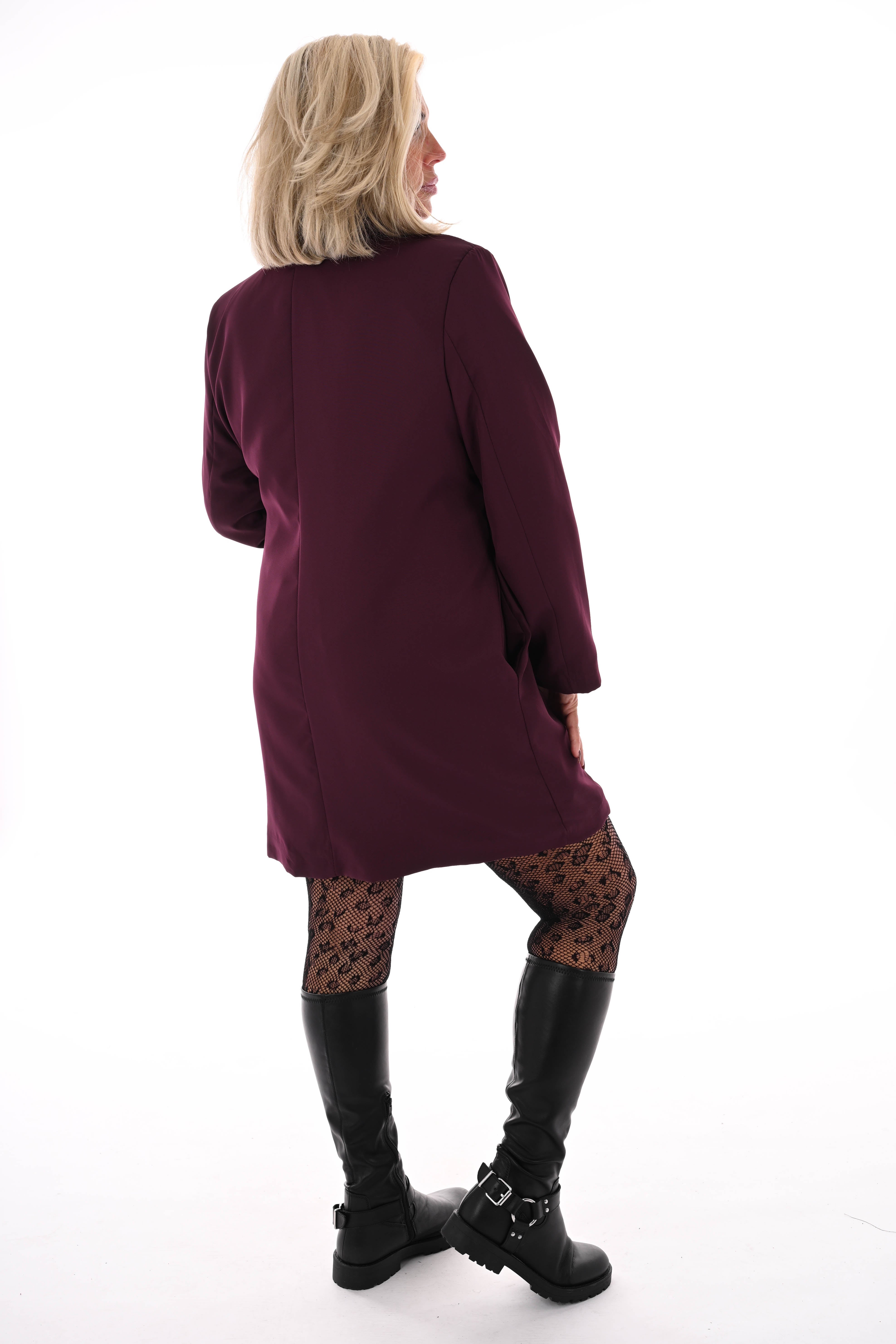 Blazer wikkeljurk met kraag aubergine