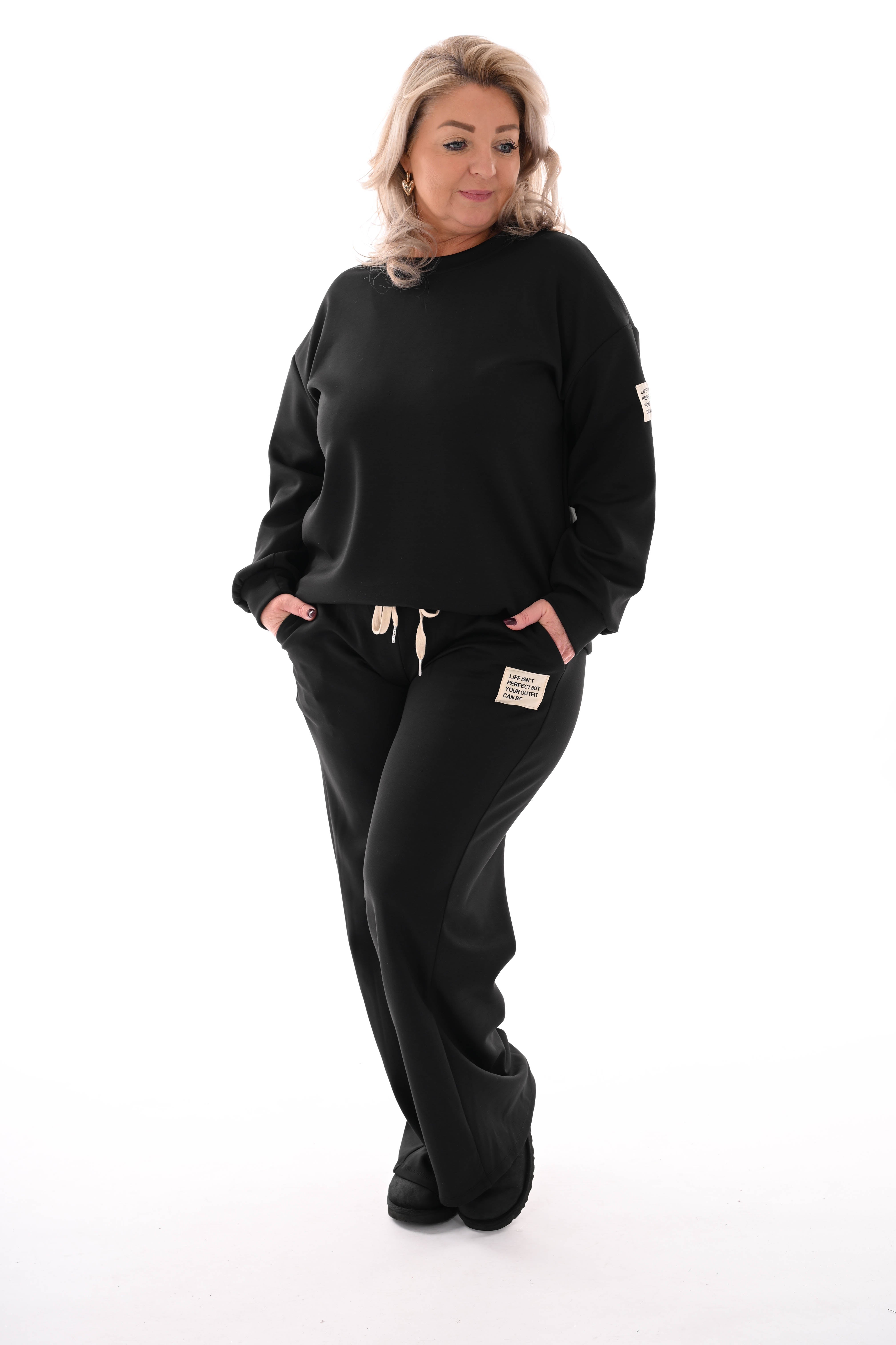 Tweedelig pak wijde broek applicatie zwart