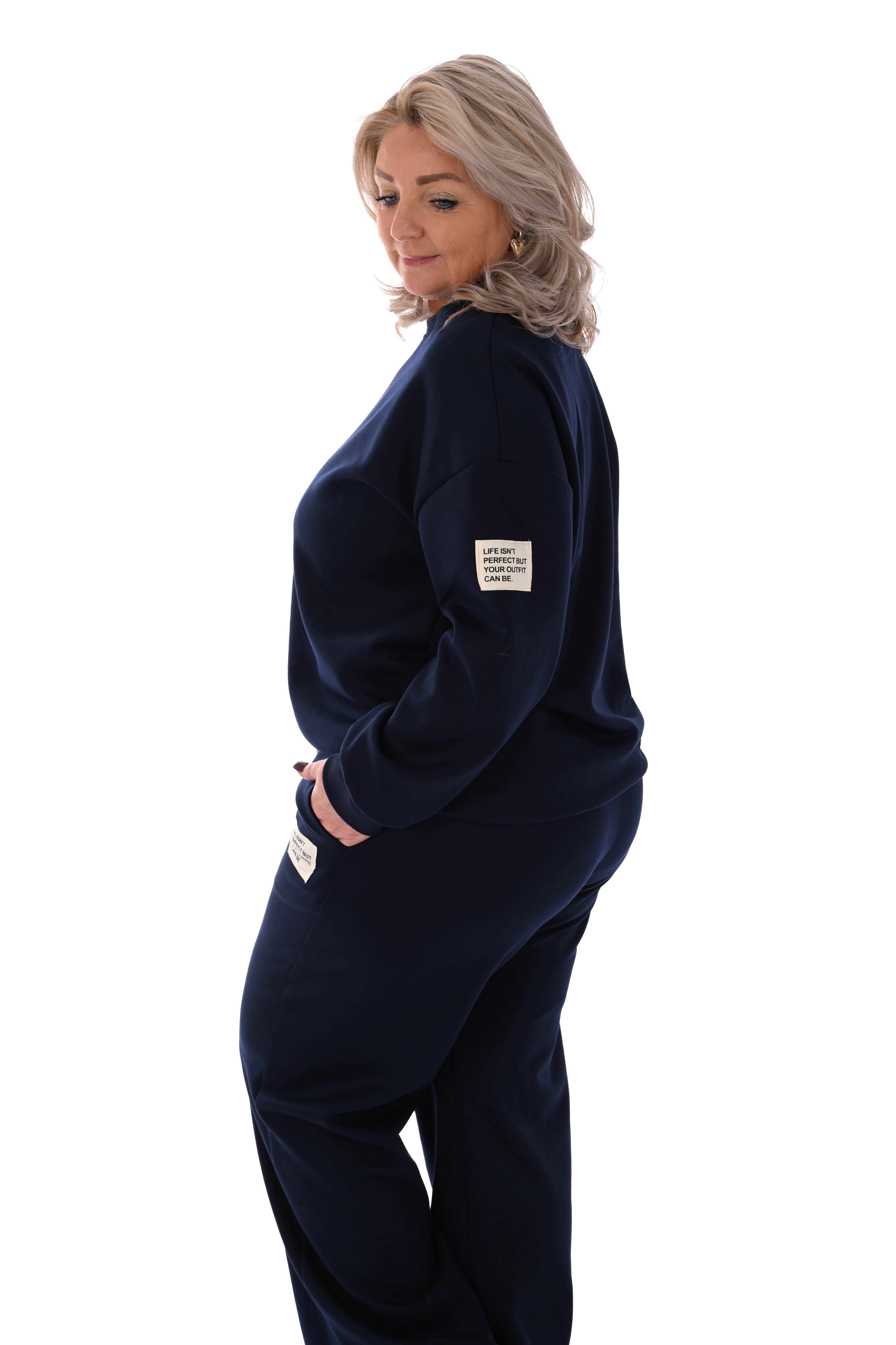 Tweedelig pak wijde broek applicatie marineblauw