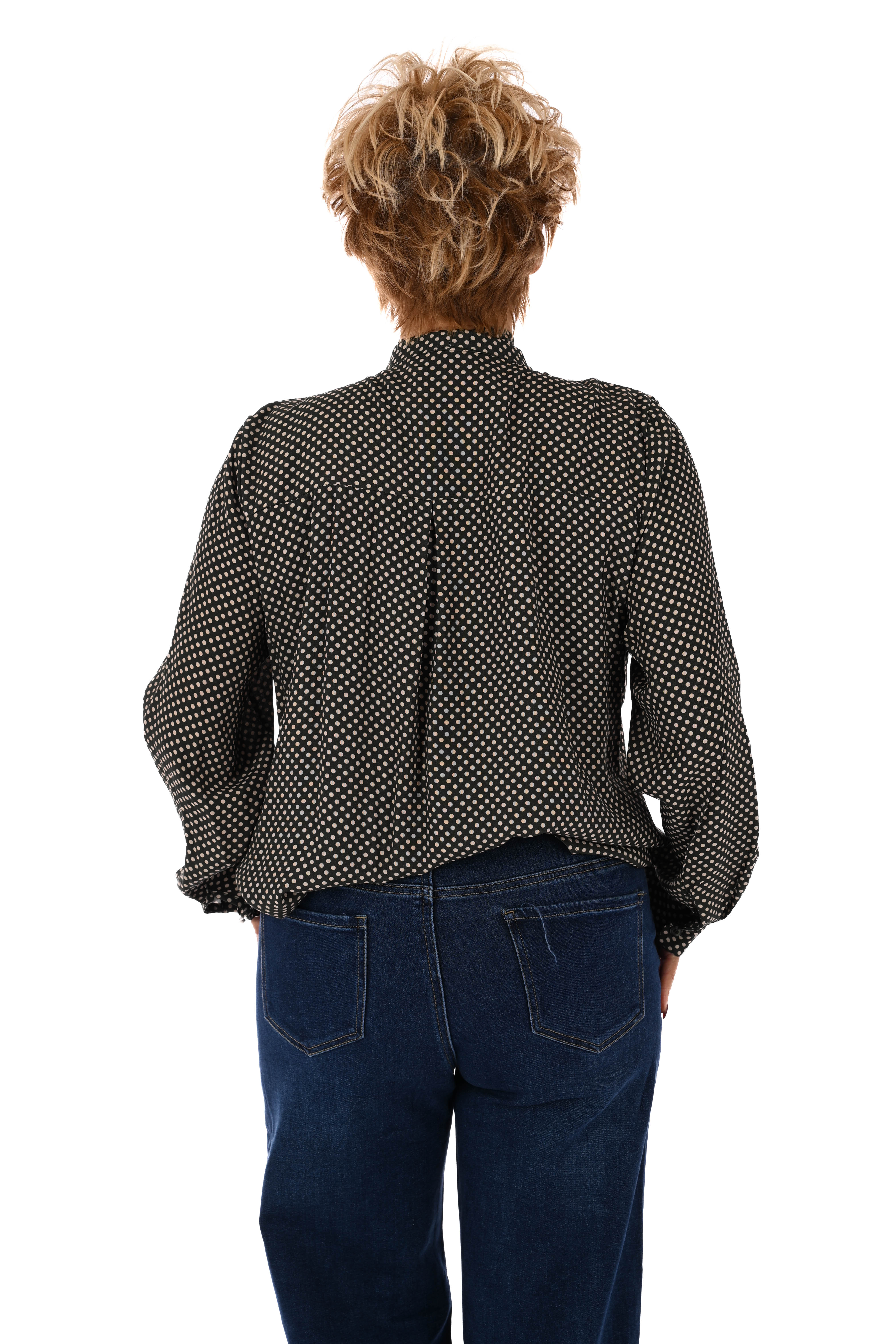 Doorknoop blouse kleine dots met strik legergroen