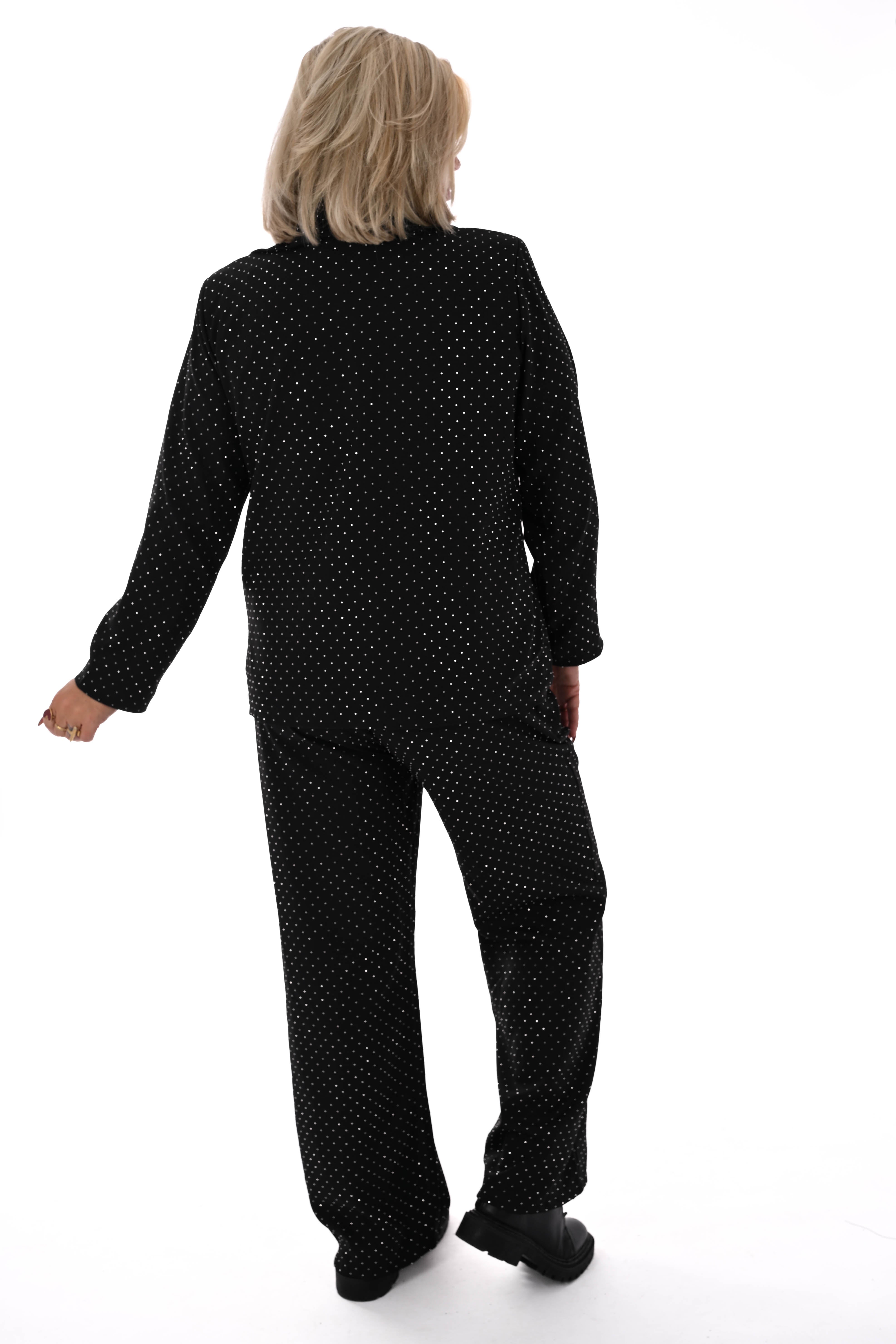 Tweedelig blazer pak strass zwart