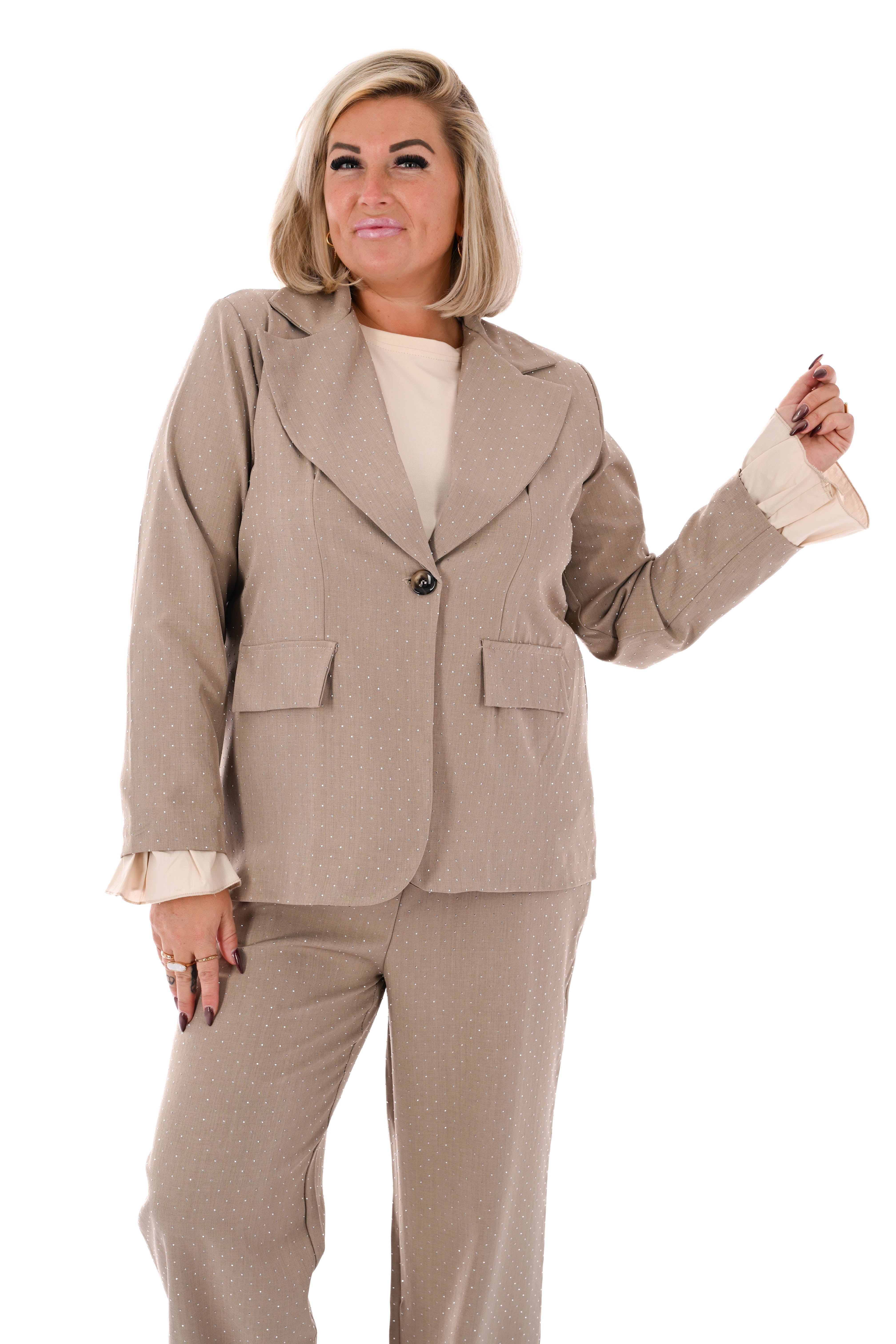 Tweedelig blazer pak strass beige