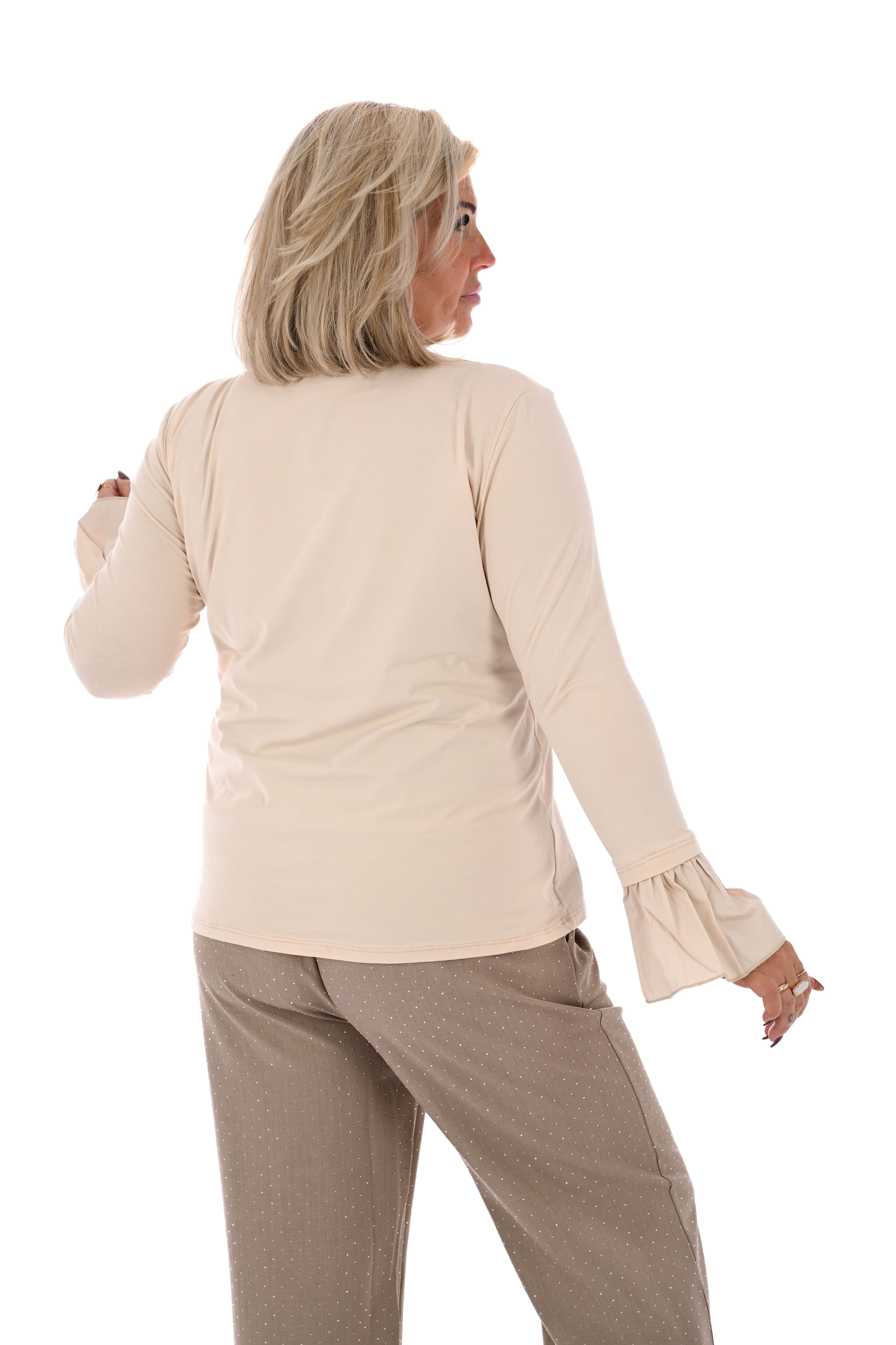 Basic shirt trompetmouwen uni creme