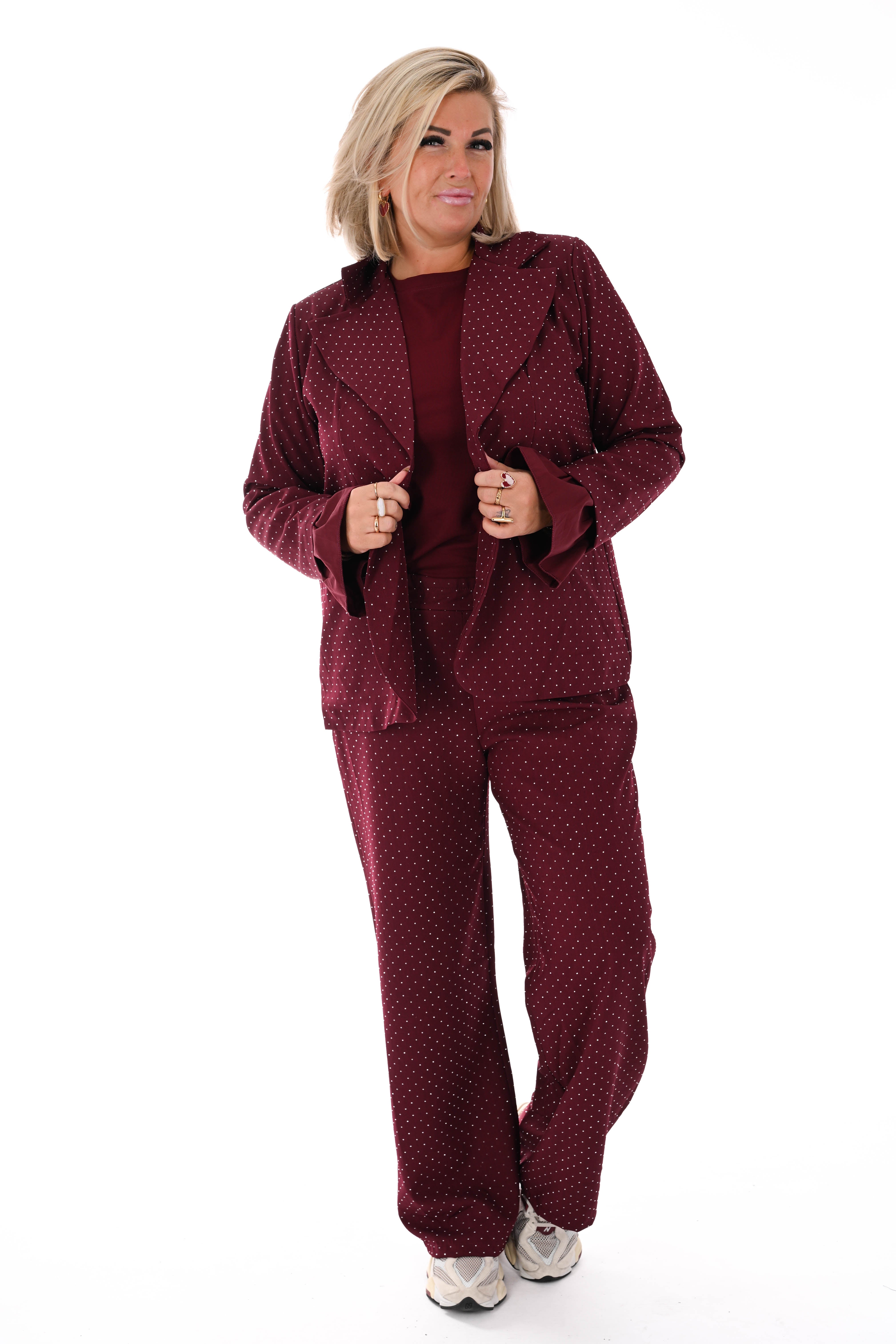Tweedelig blazer pak strass bordeaux