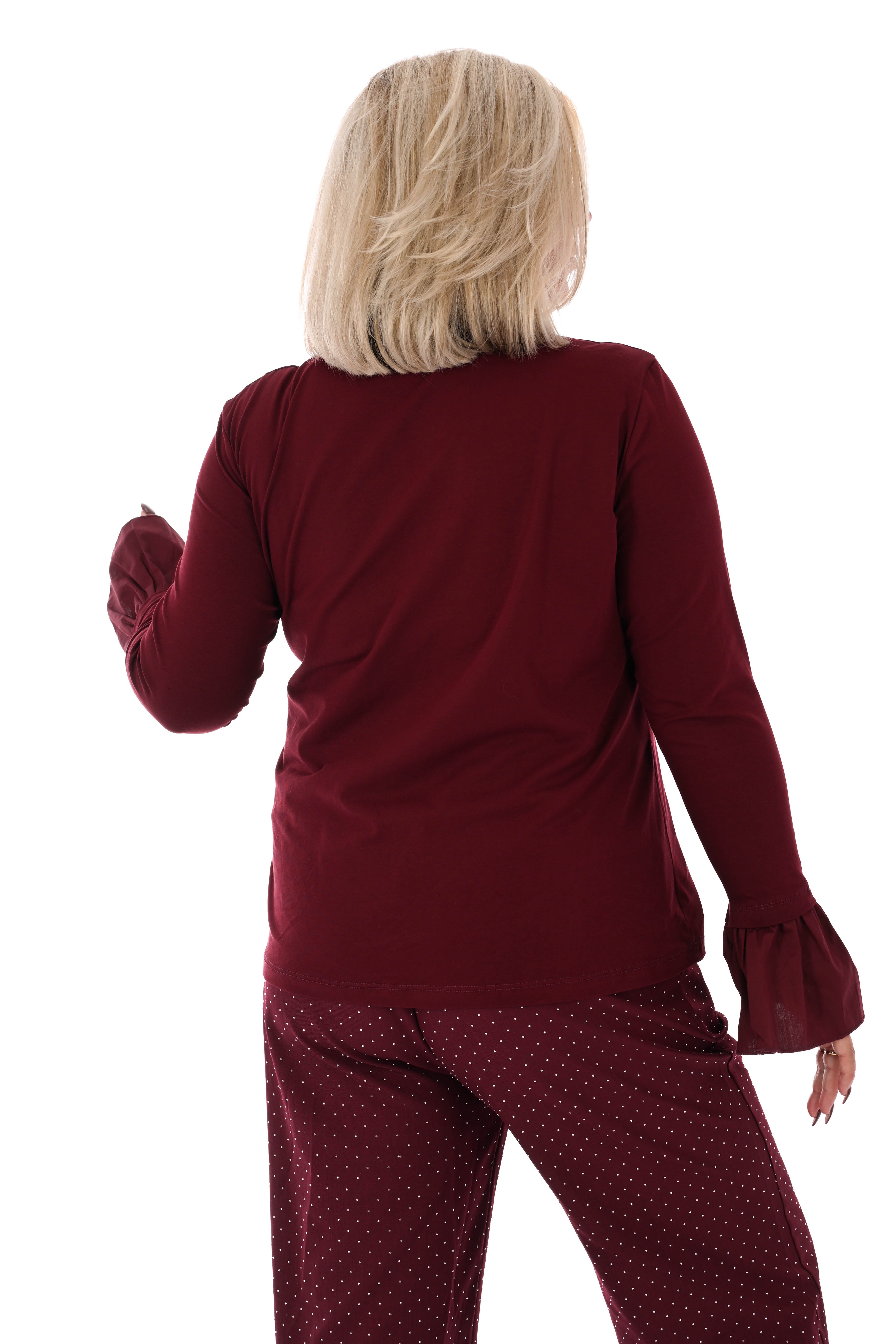 Basic shirt trompetmouwen uni bordeaux