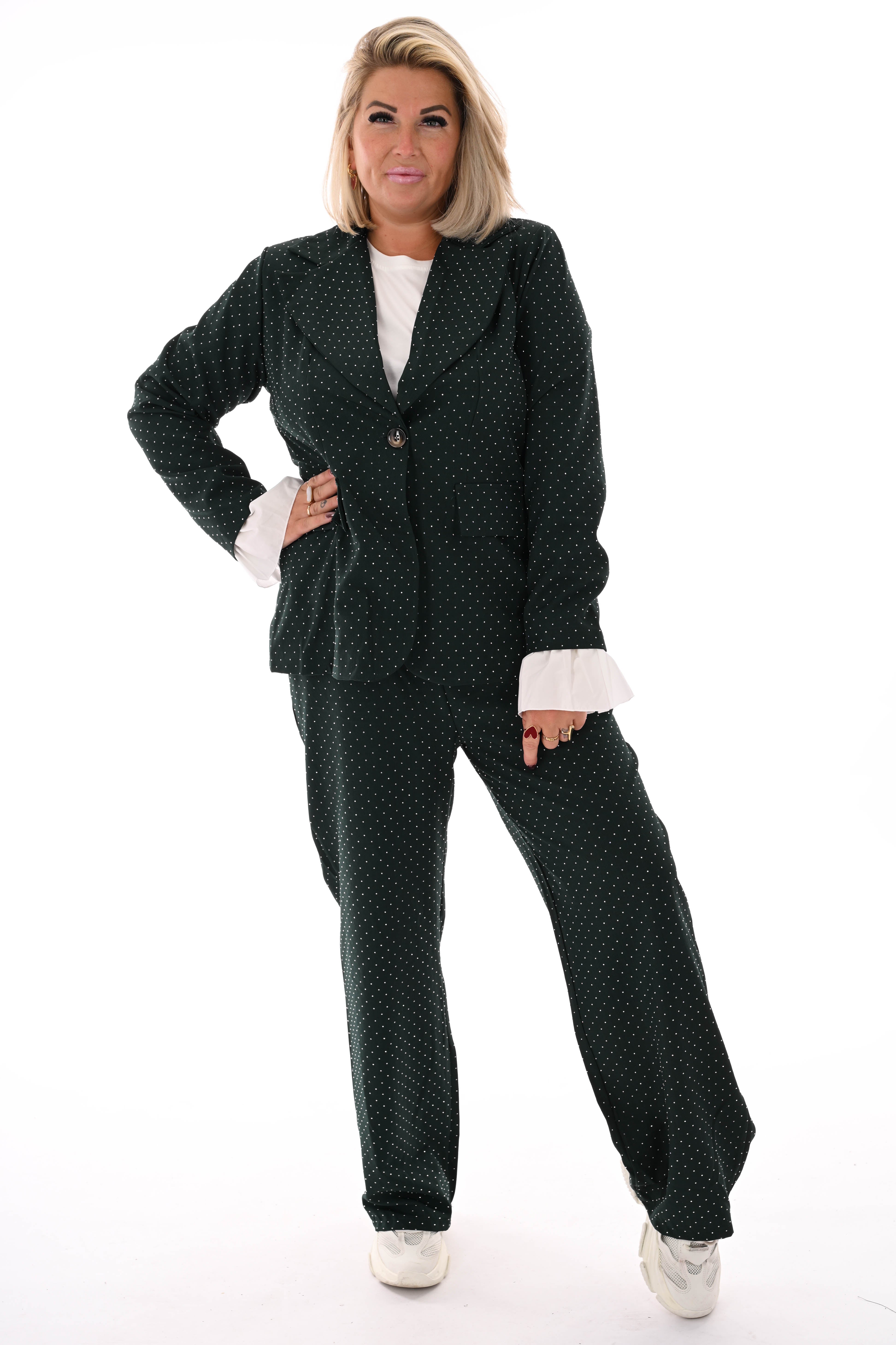 Tweedelig blazer pak strass donkergroen