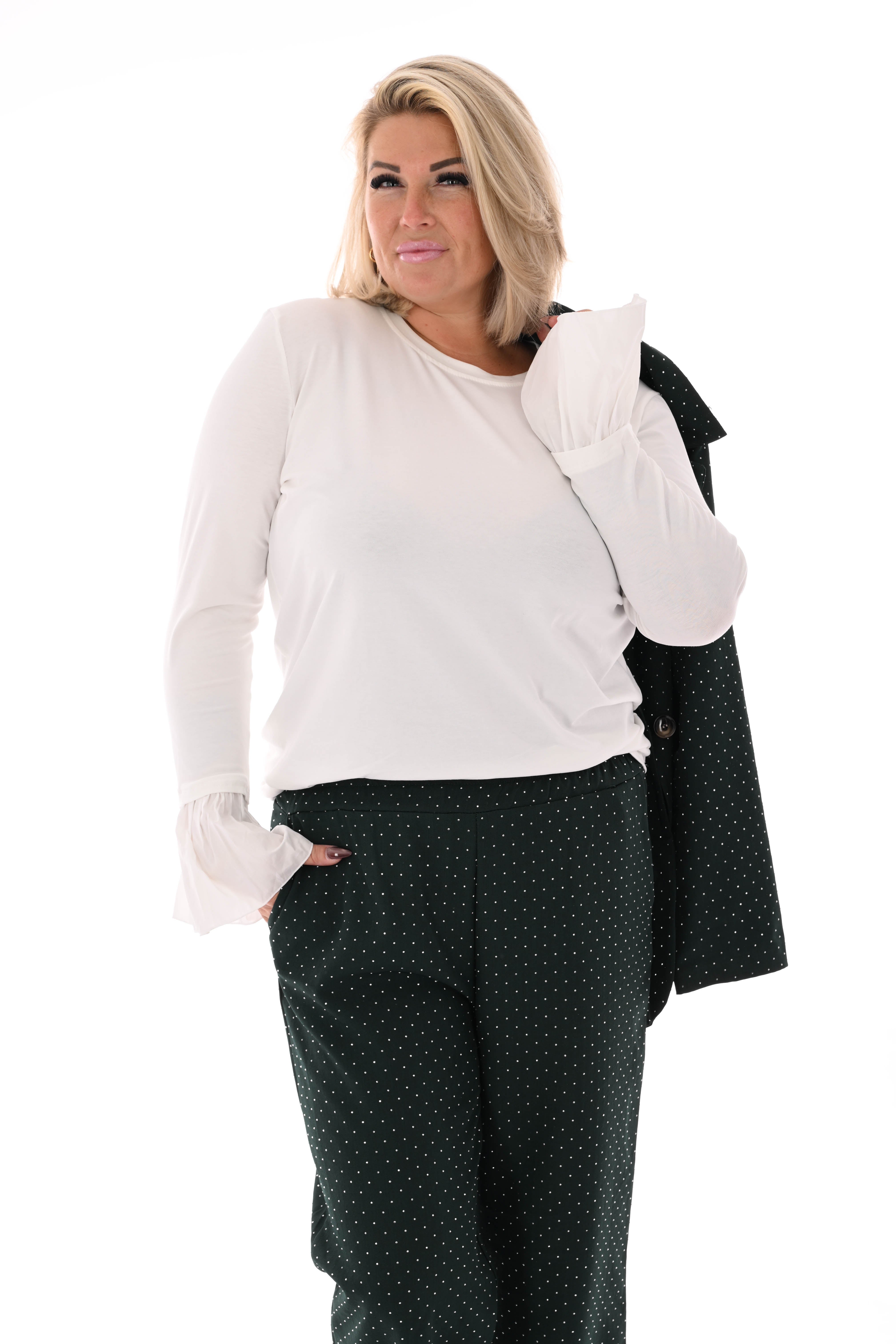 Basic shirt trompetmouwen uni roomwit