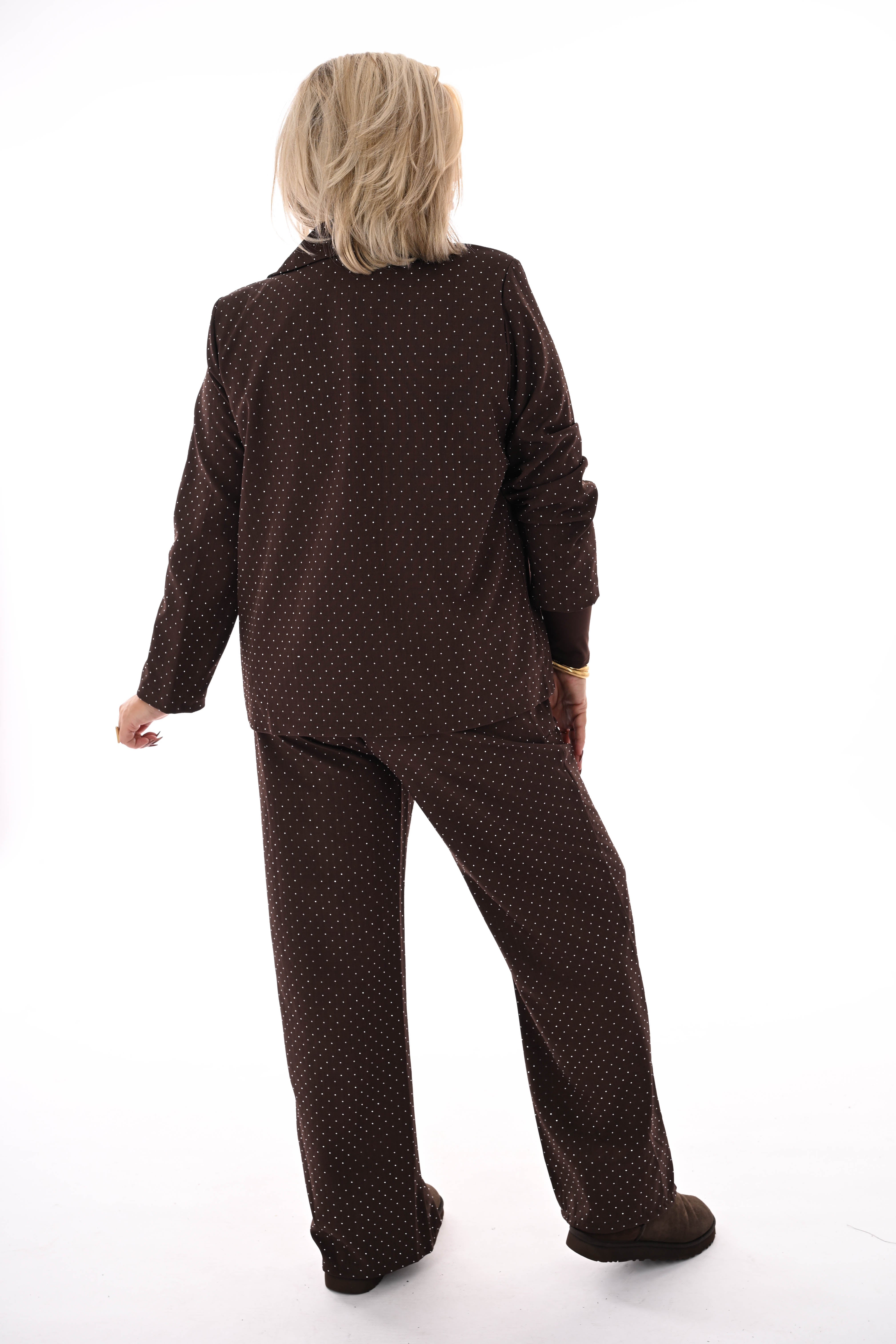 Tweedelig blazer pak strass bruin