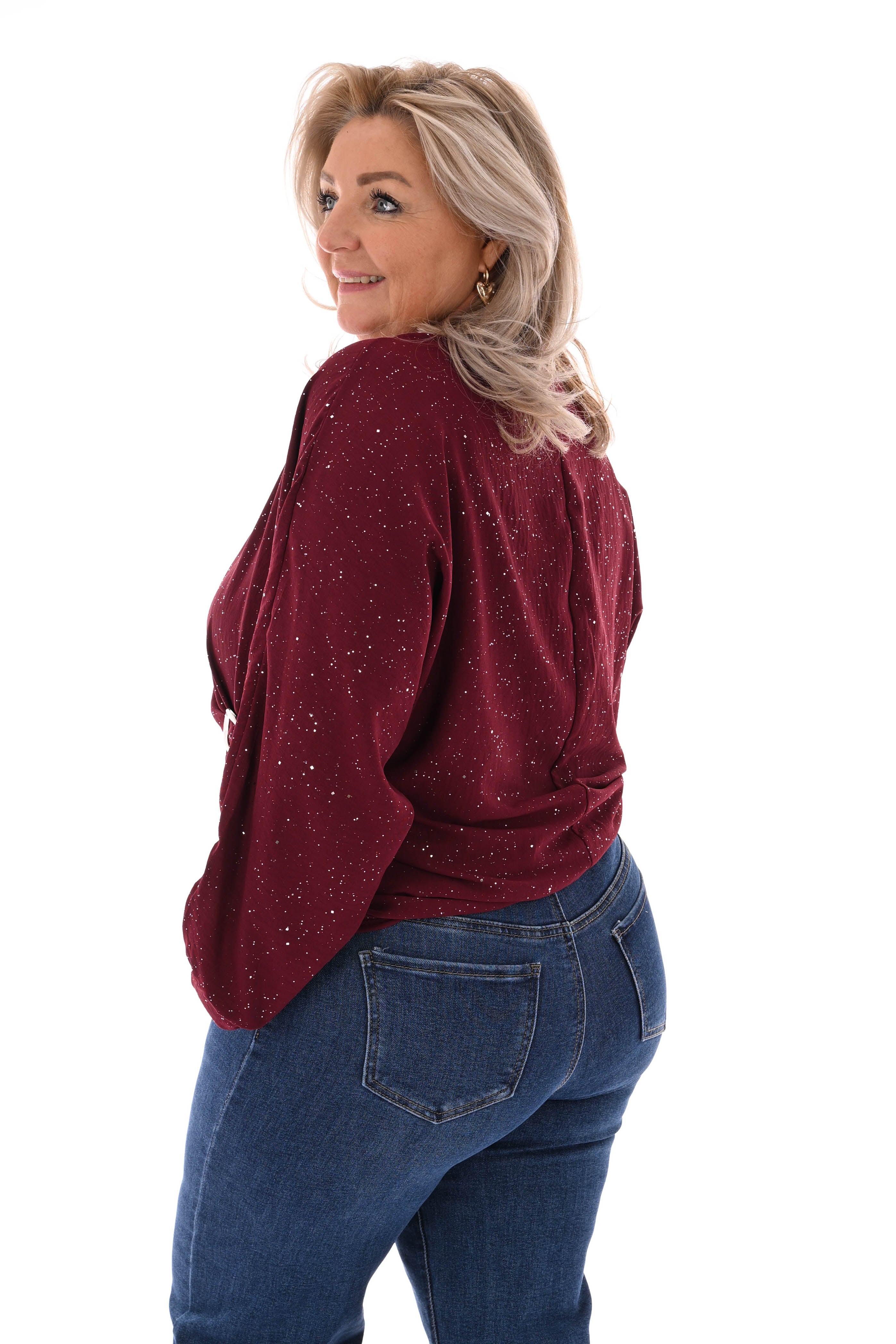 Glitter top met gesp bordeaux