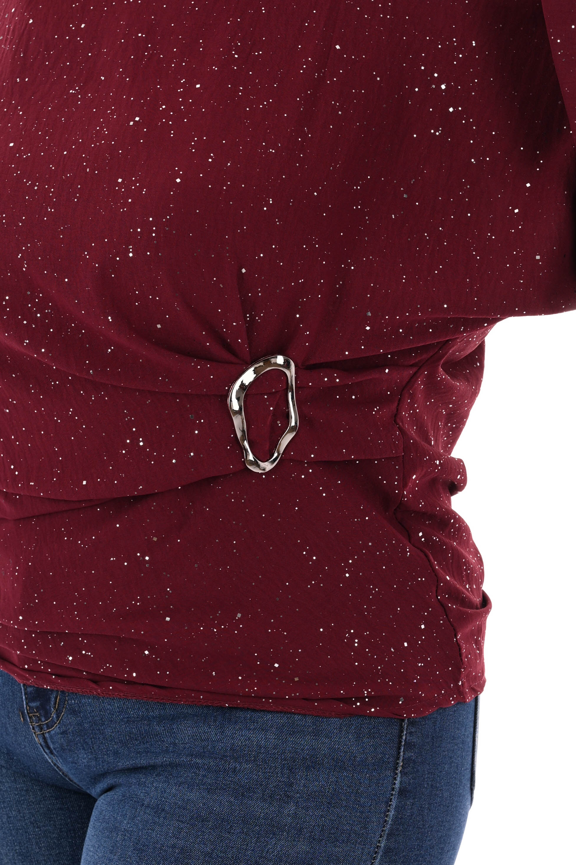 Glitter top met gesp bordeaux