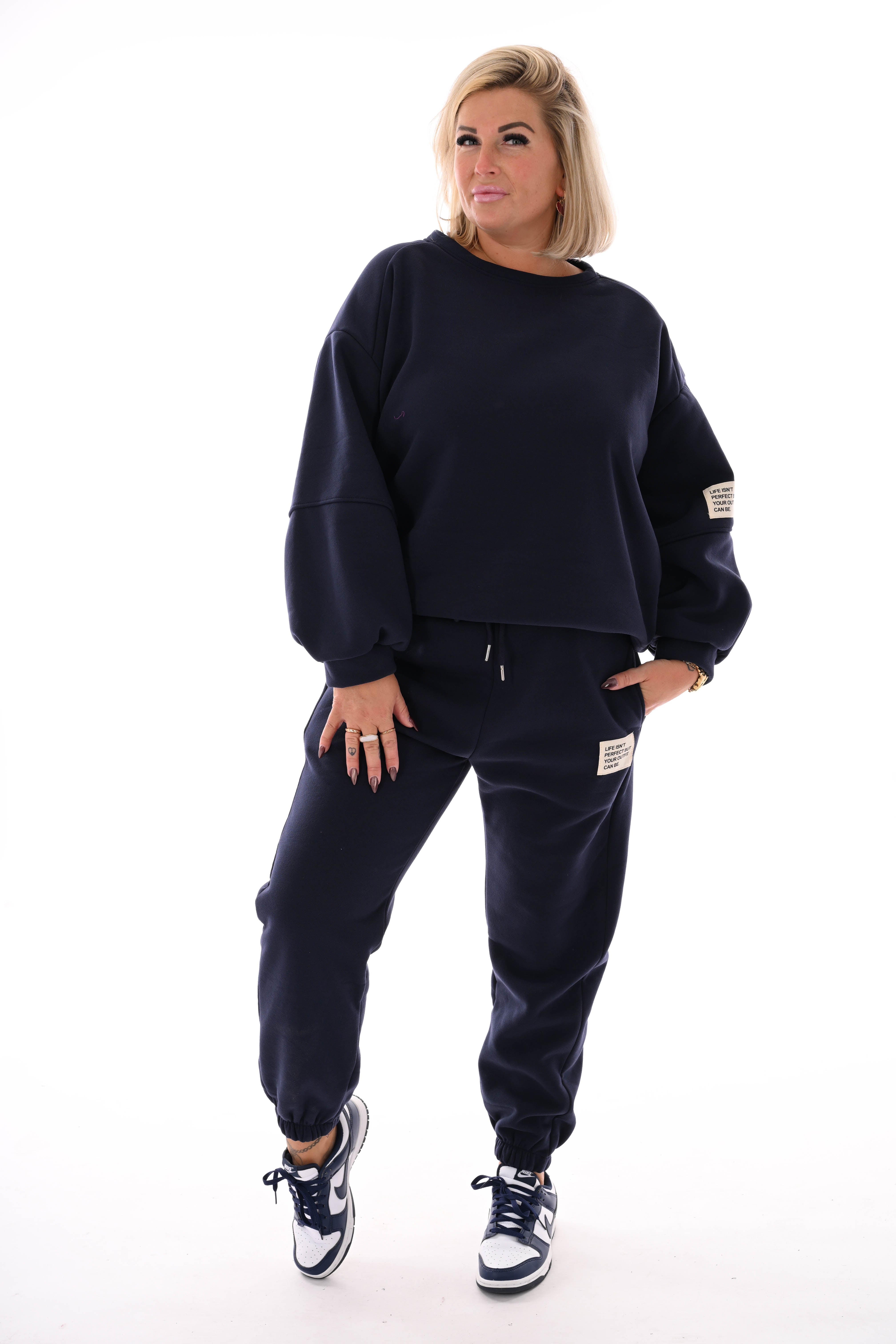 Tweedelig joggingspak applicatie marineblauw