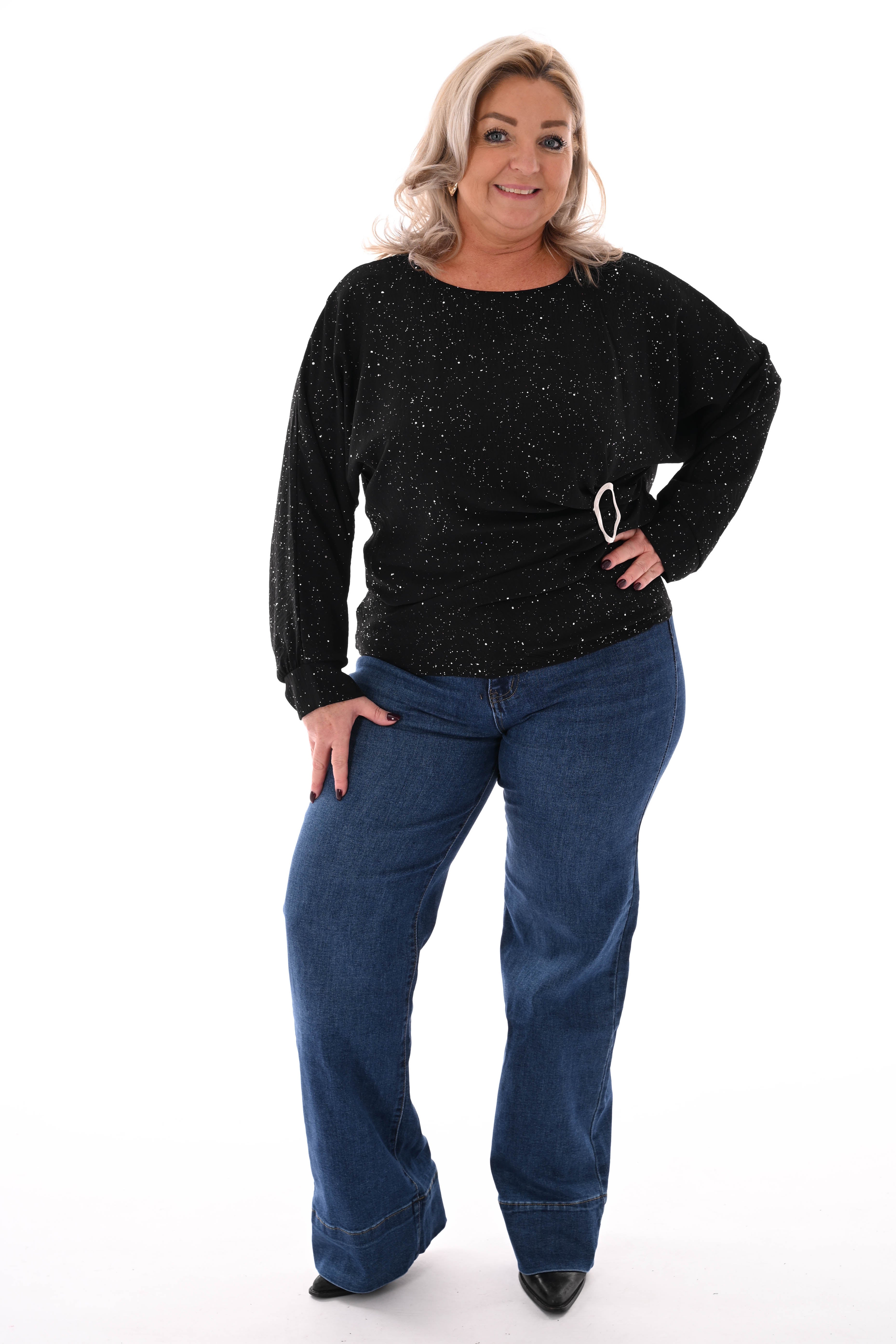 Glitter top met gesp zwart