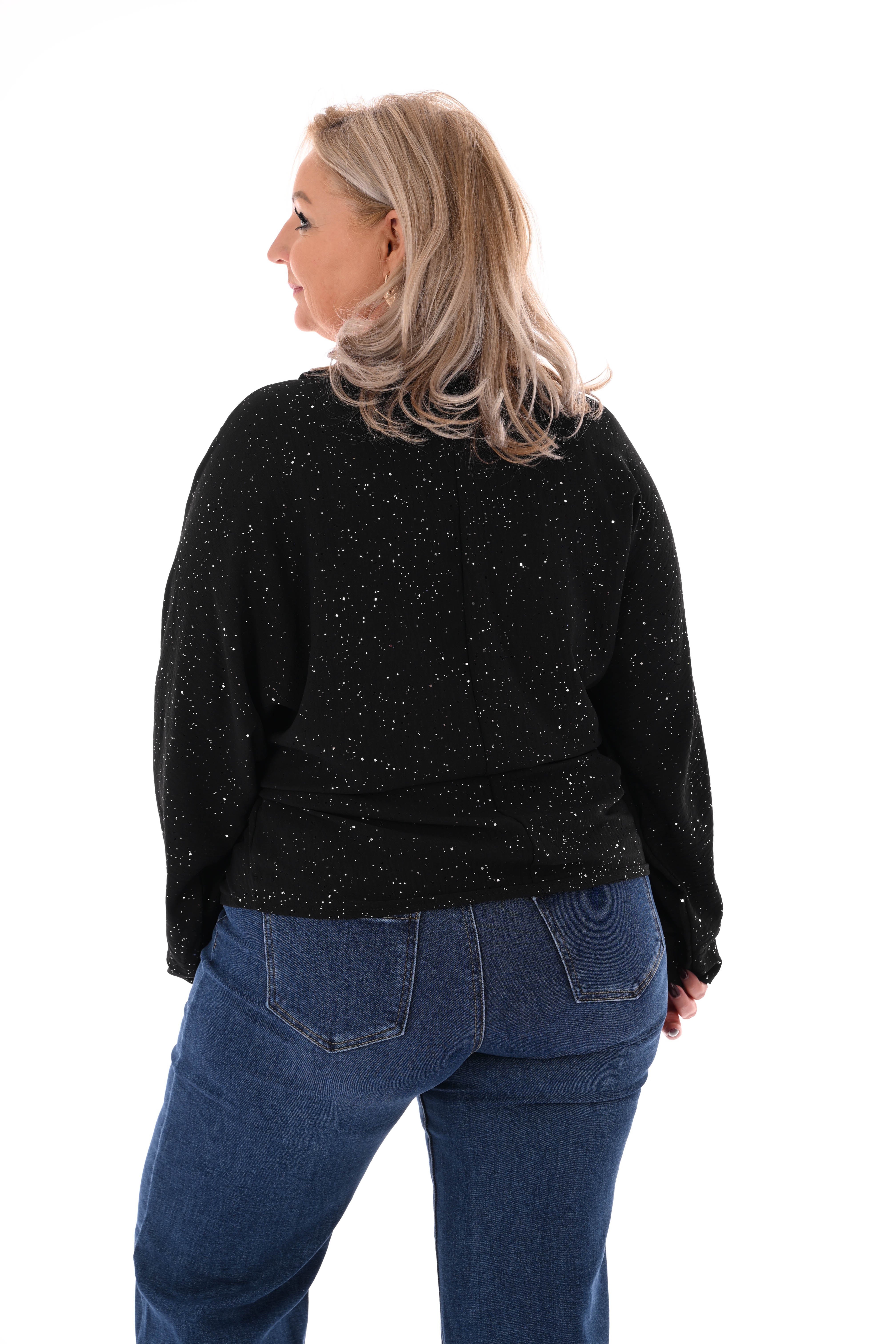 Glitter top met gesp zwart
