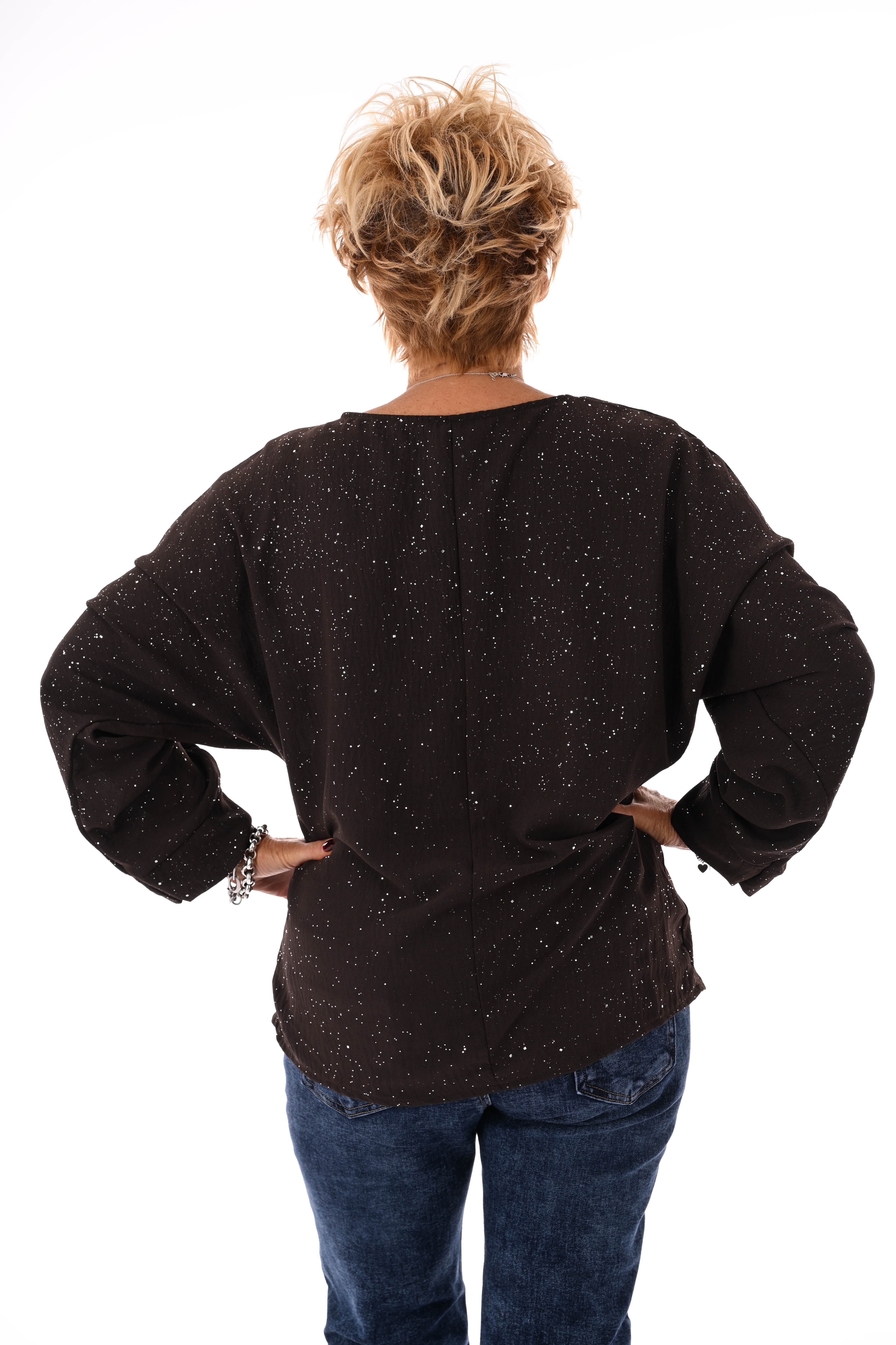 Glitter top met gesp donkerbruin