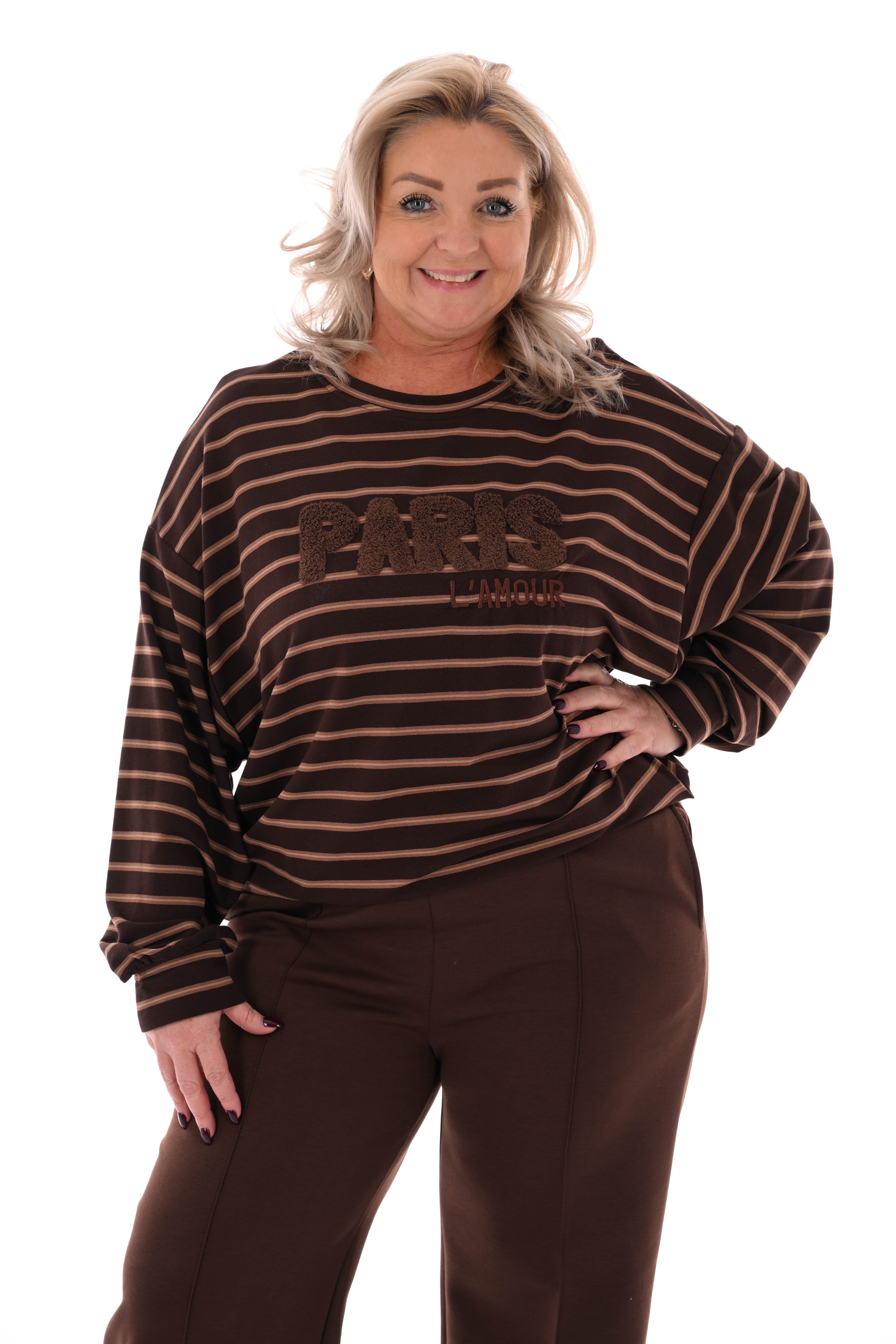 Sweater streepjes Paris bruin