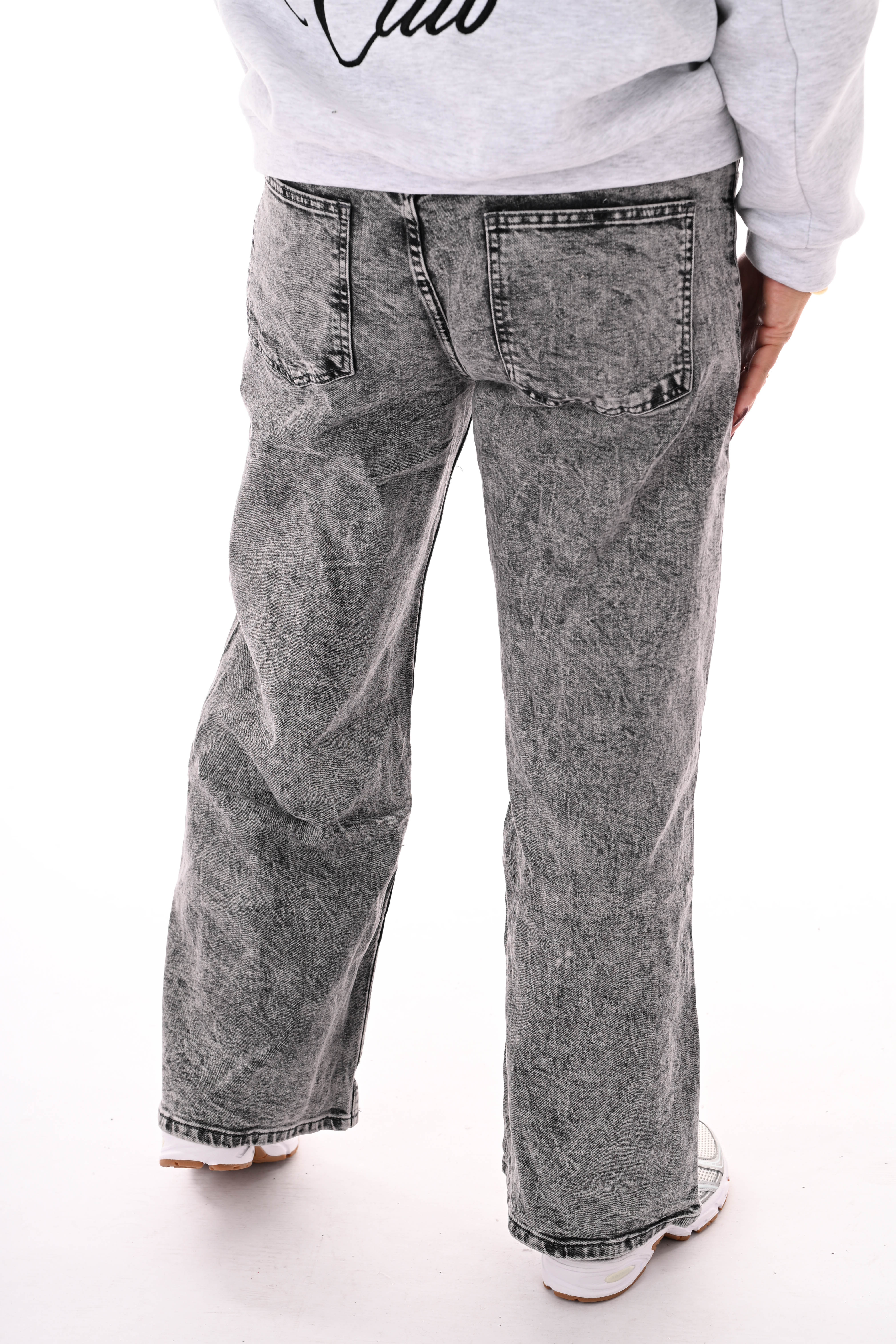 BB.S jeans wide leg schuine knoop grijs