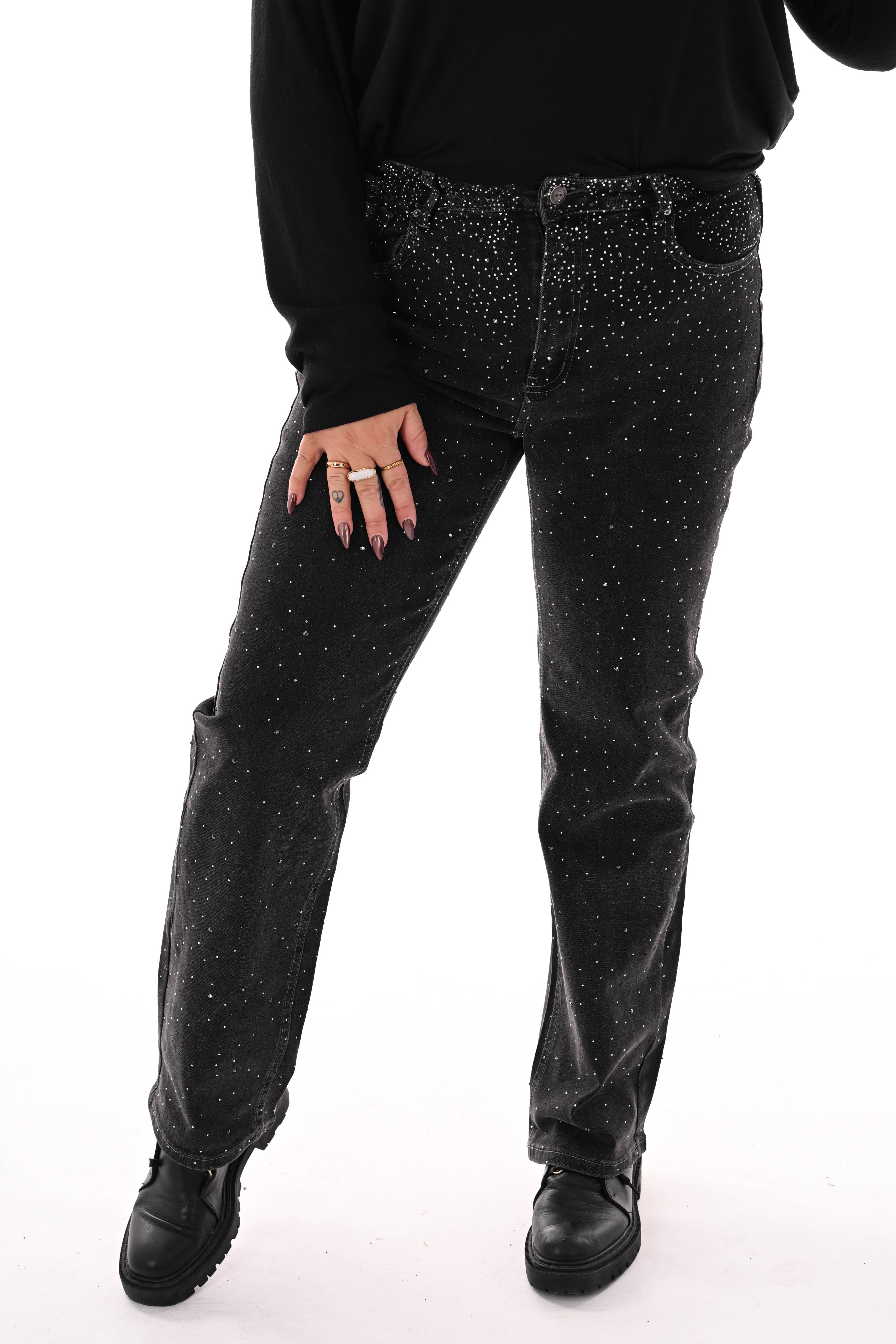 Monday straight leg strass zwart