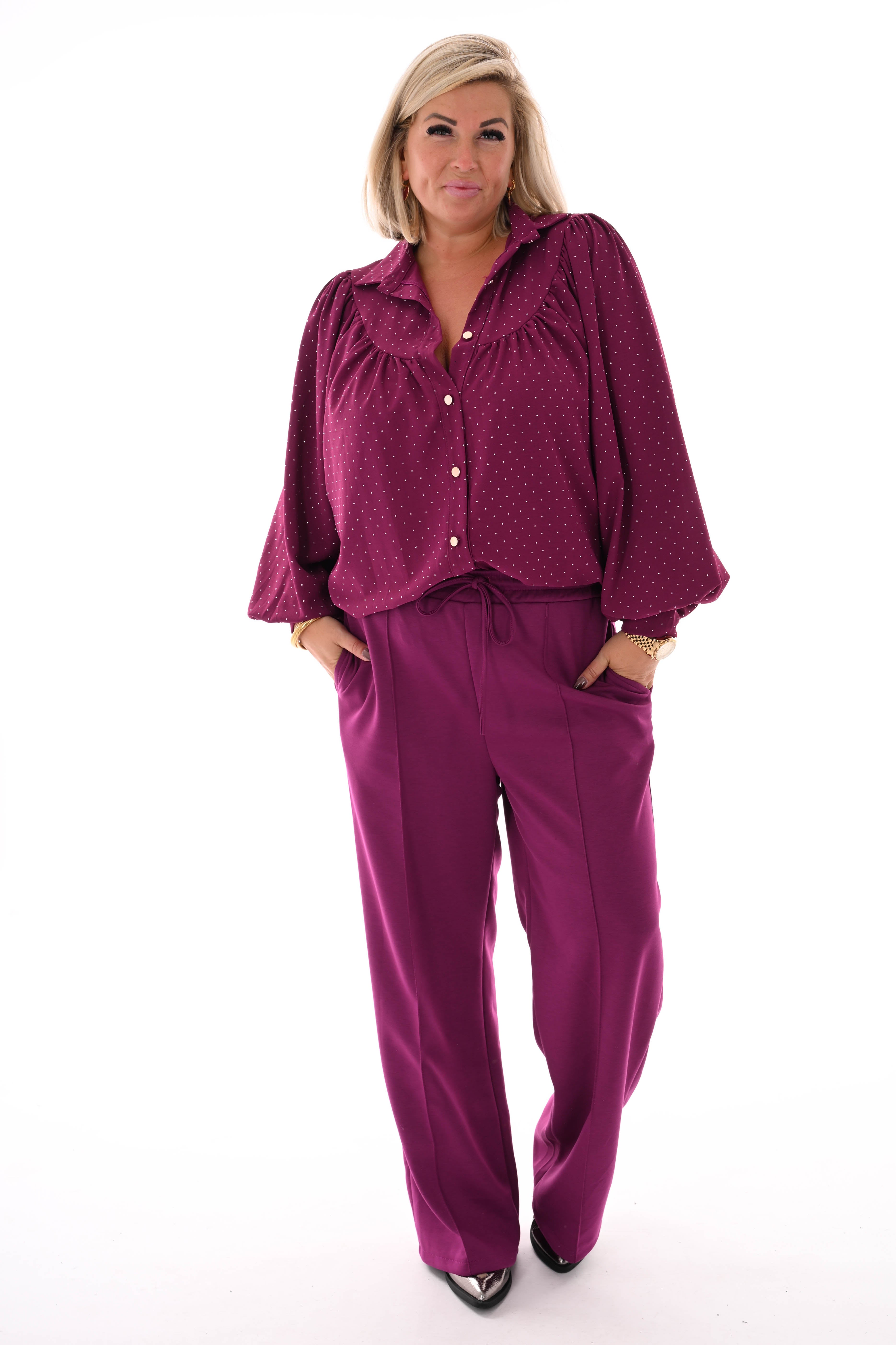 Joggingsbroek wijde pijpen met naad cyclaam