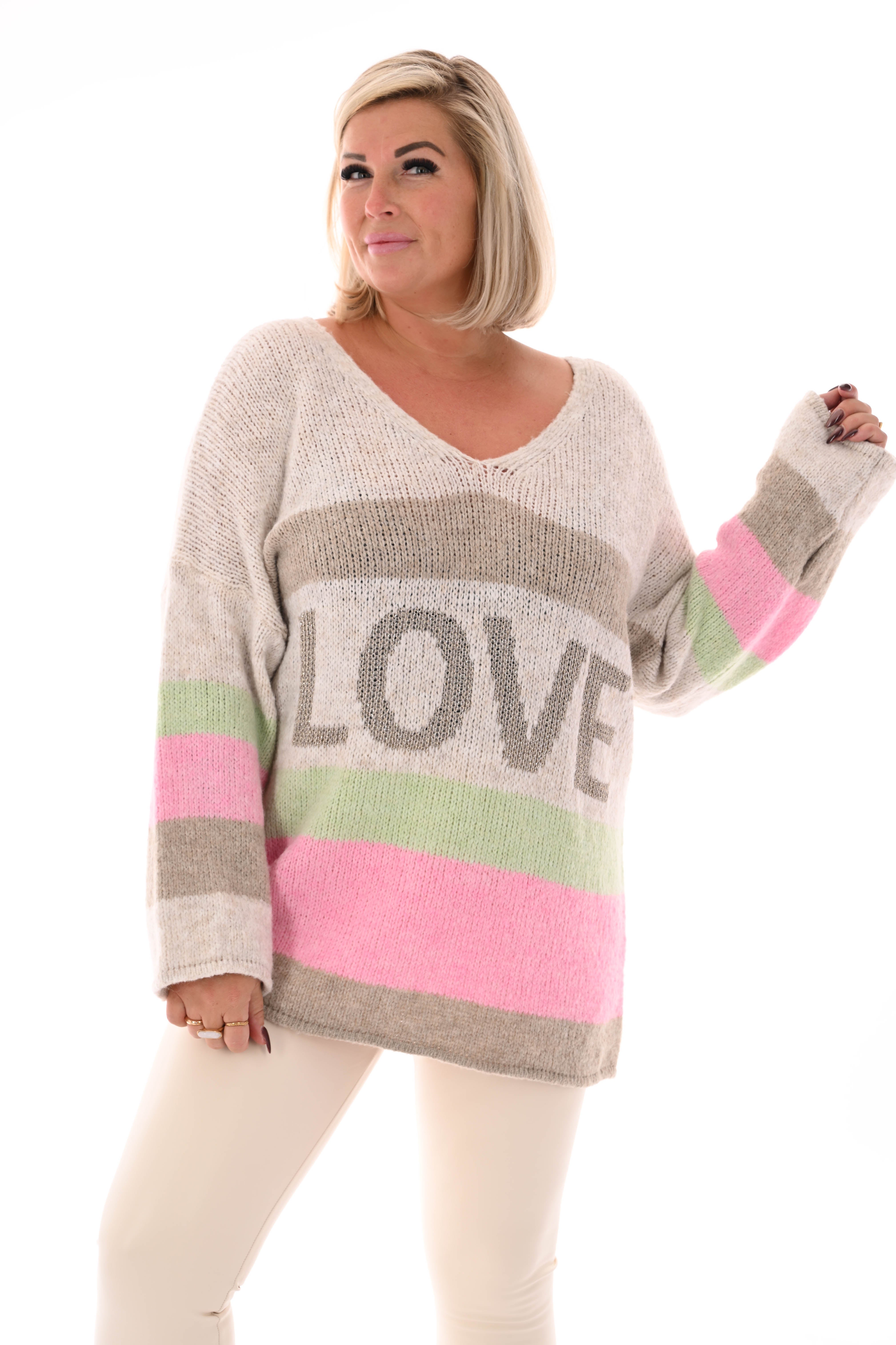 Gebreide trui love beige/lichtgroen