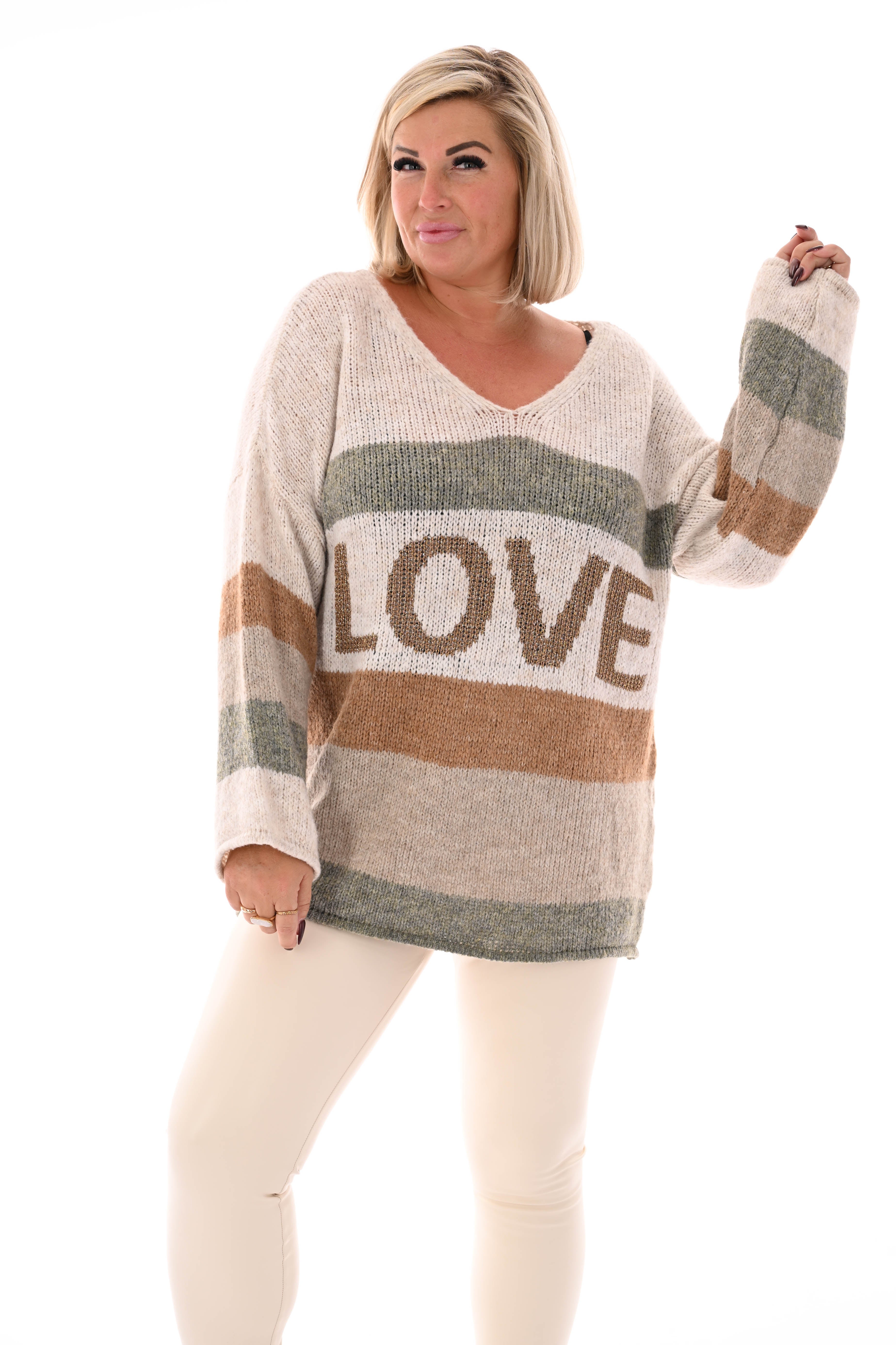 Gebreide trui love beige/camel