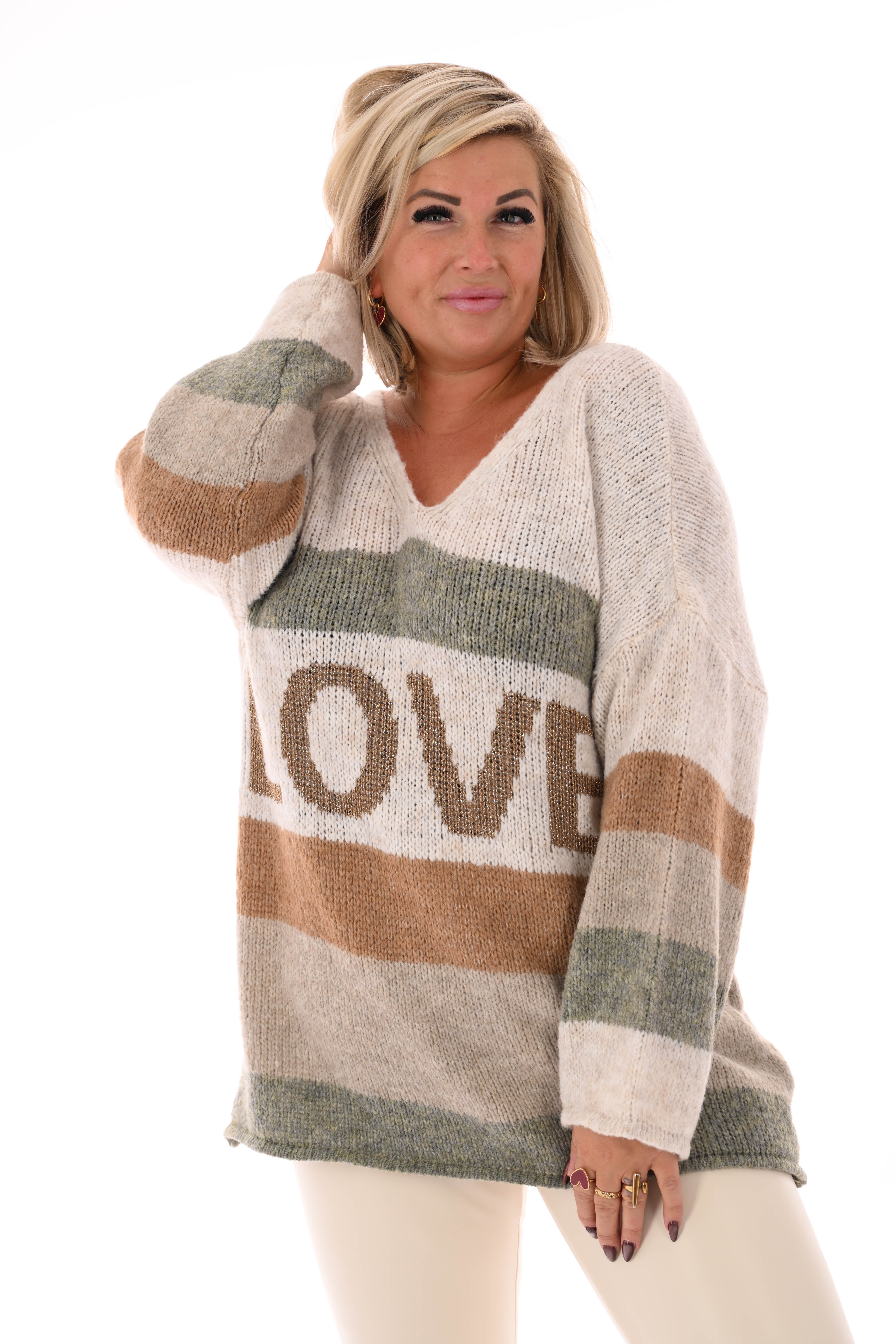 Gebreide trui love beige/camel
