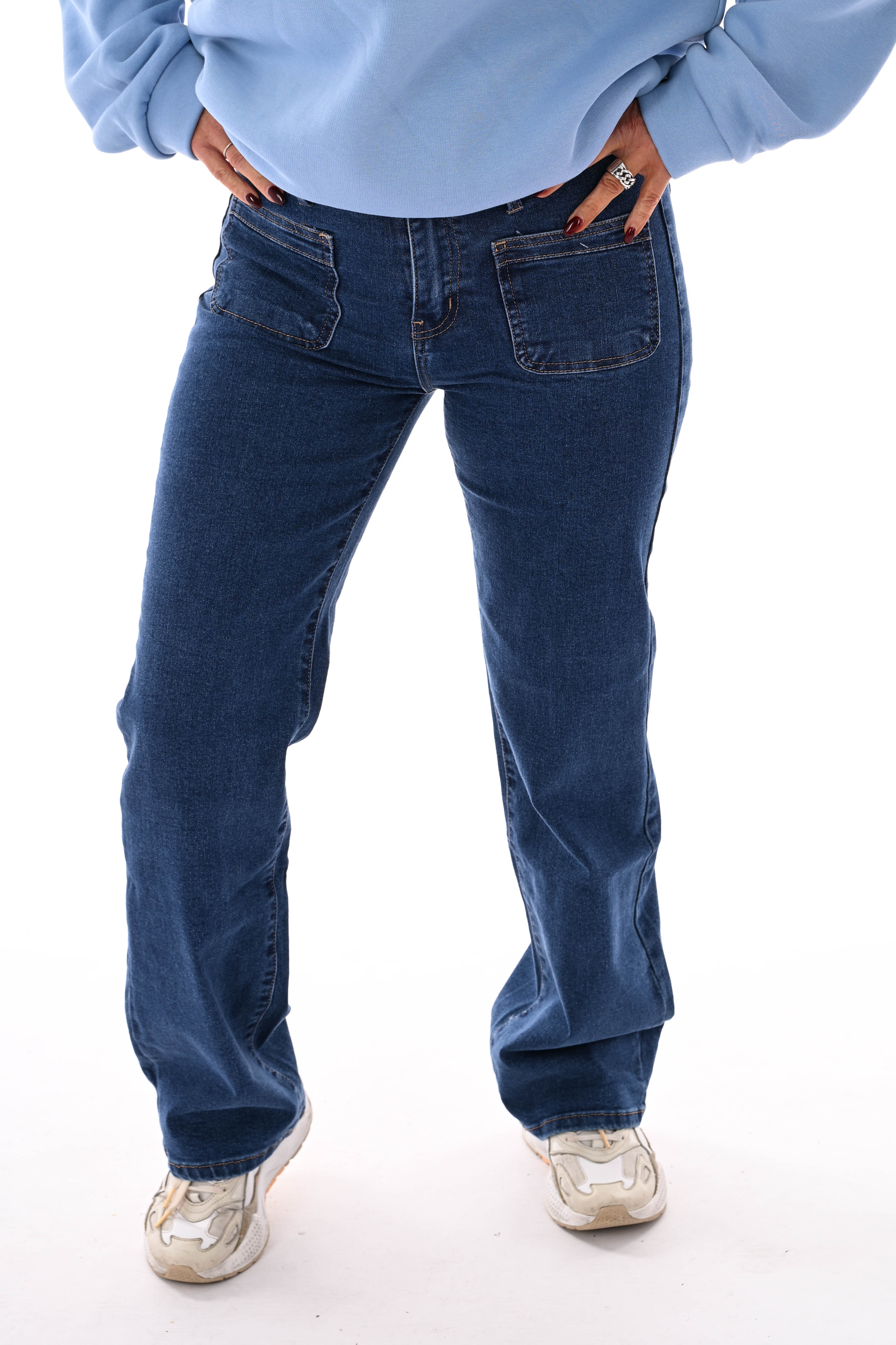 BB.S jeans wide leg zakken aan de voorkant blauw