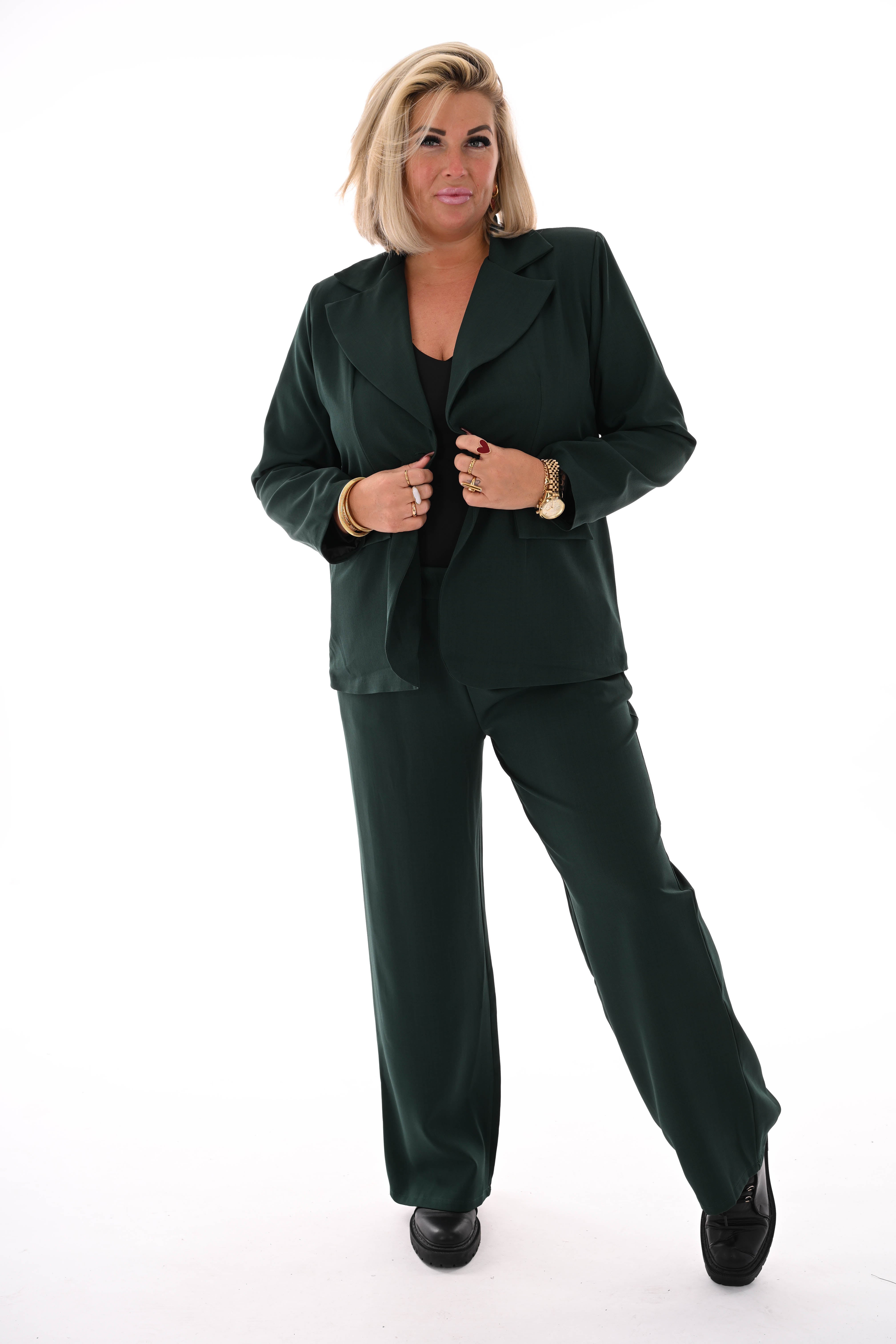 Tweedelig blazer pak uni flessengroen