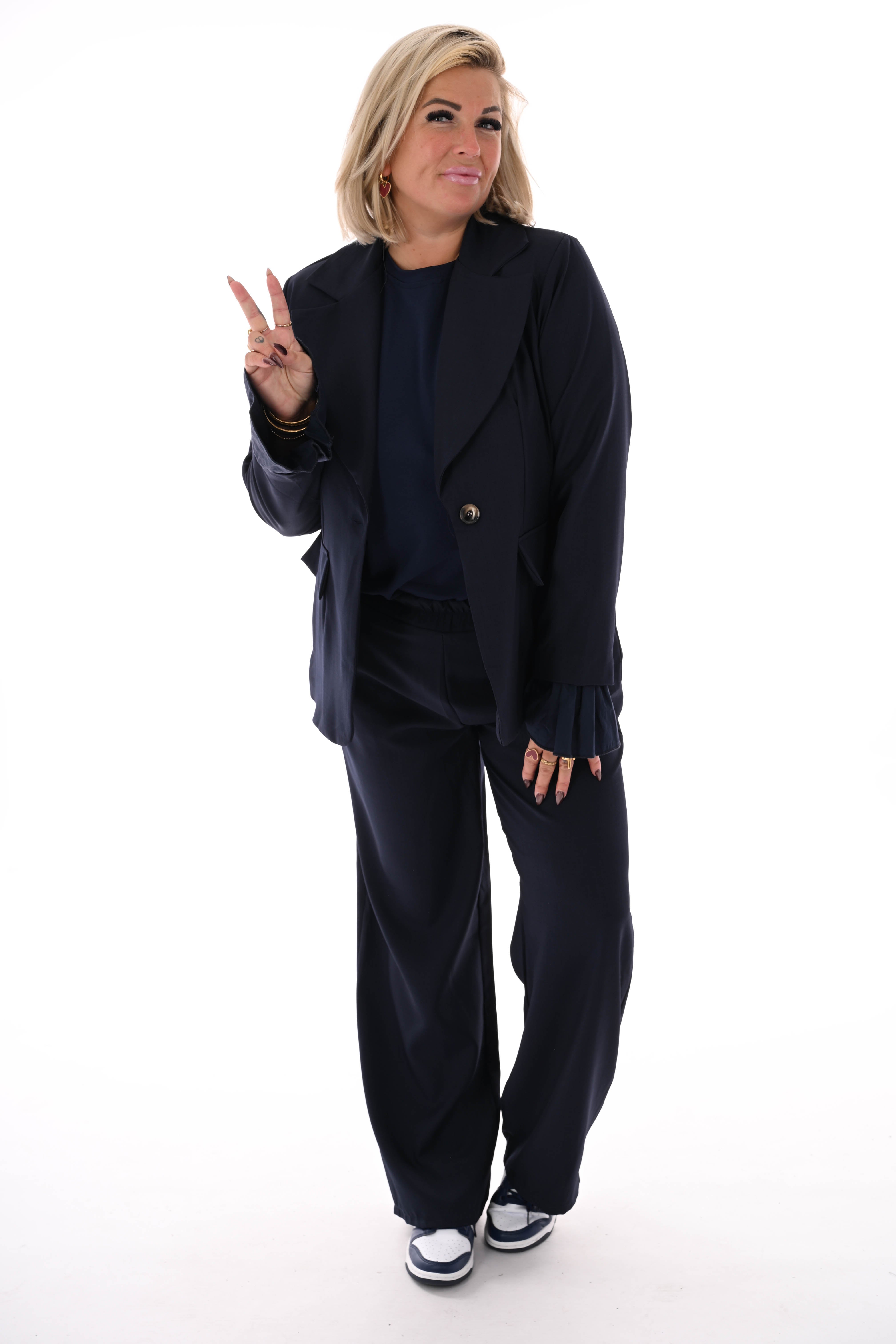 Basic shirt trompetmouwen uni marineblauw