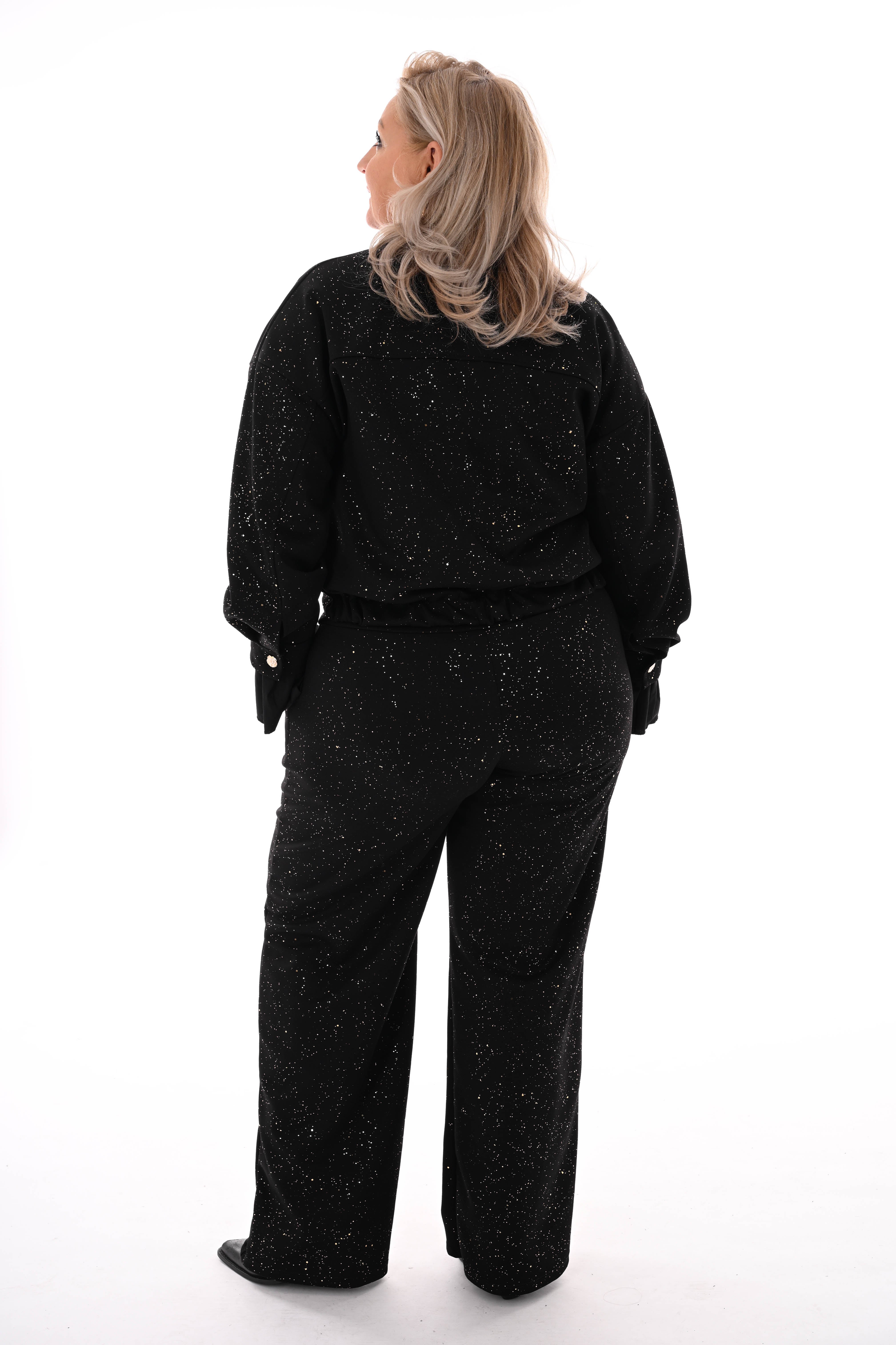 Tweedelig pak blouse met borstzakken en knopen glitters zwart