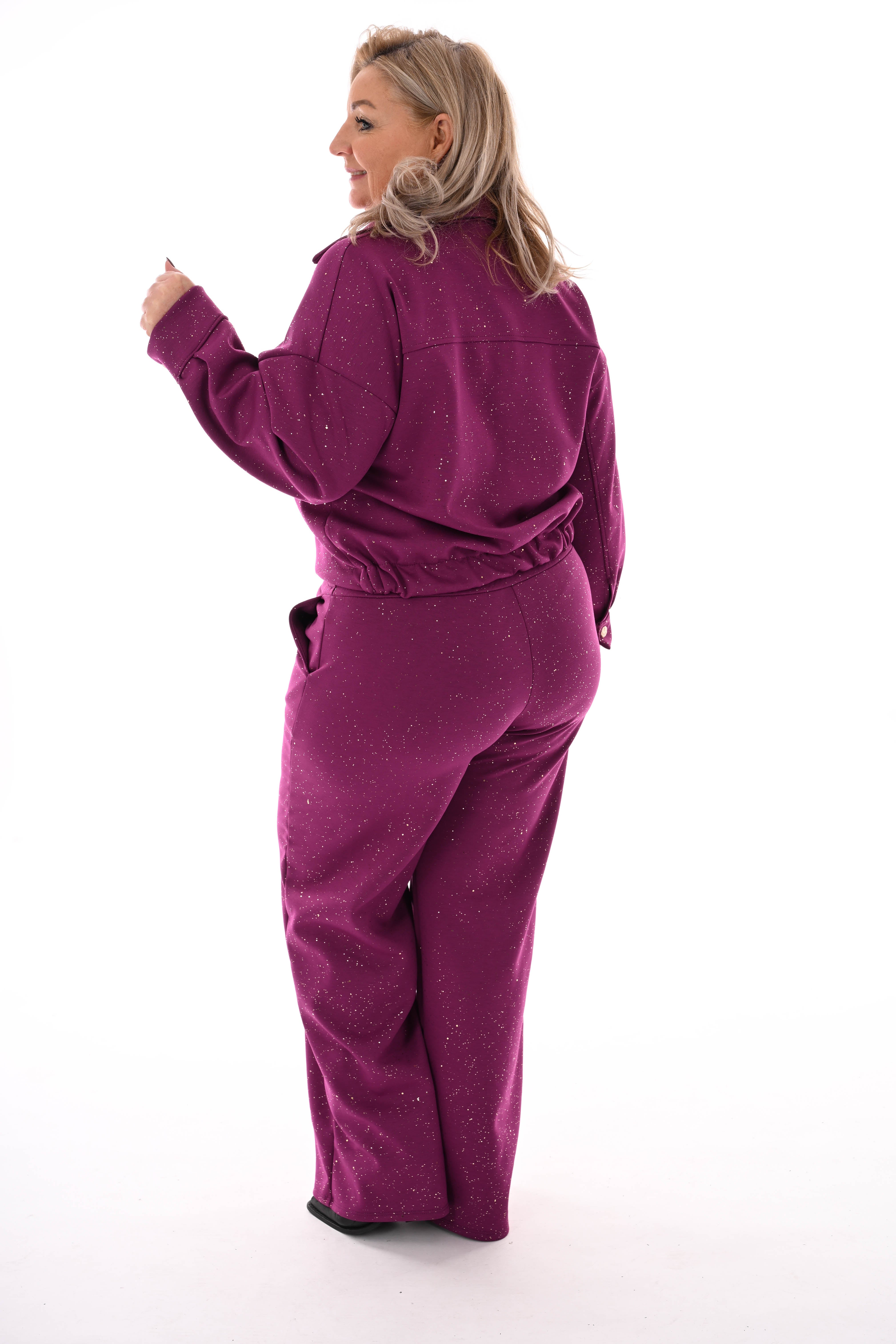 Tweedelig pak blouse met borstzakken en knopen glitters cyclaam