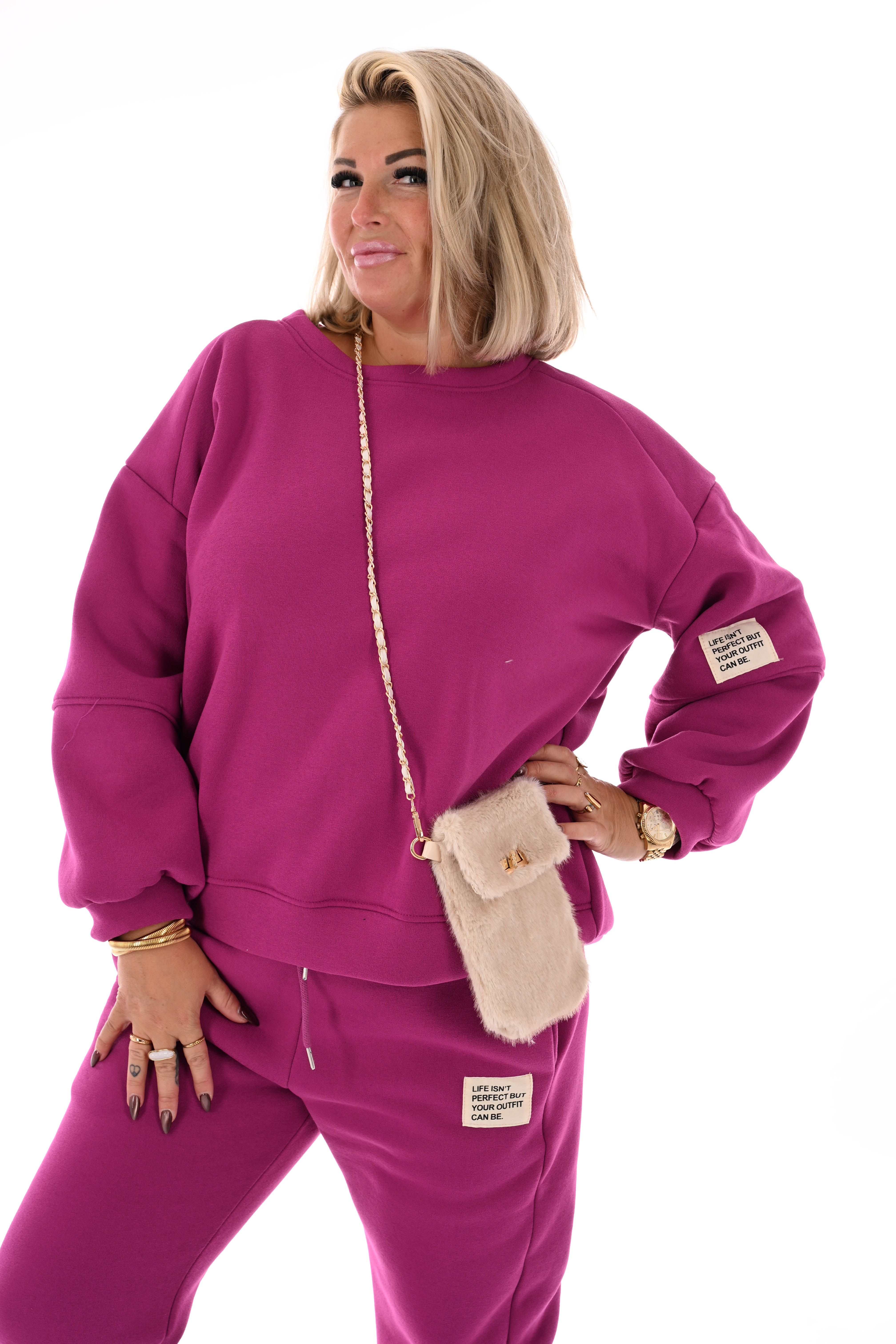 Crossbody faux fur telefoon tasje beige