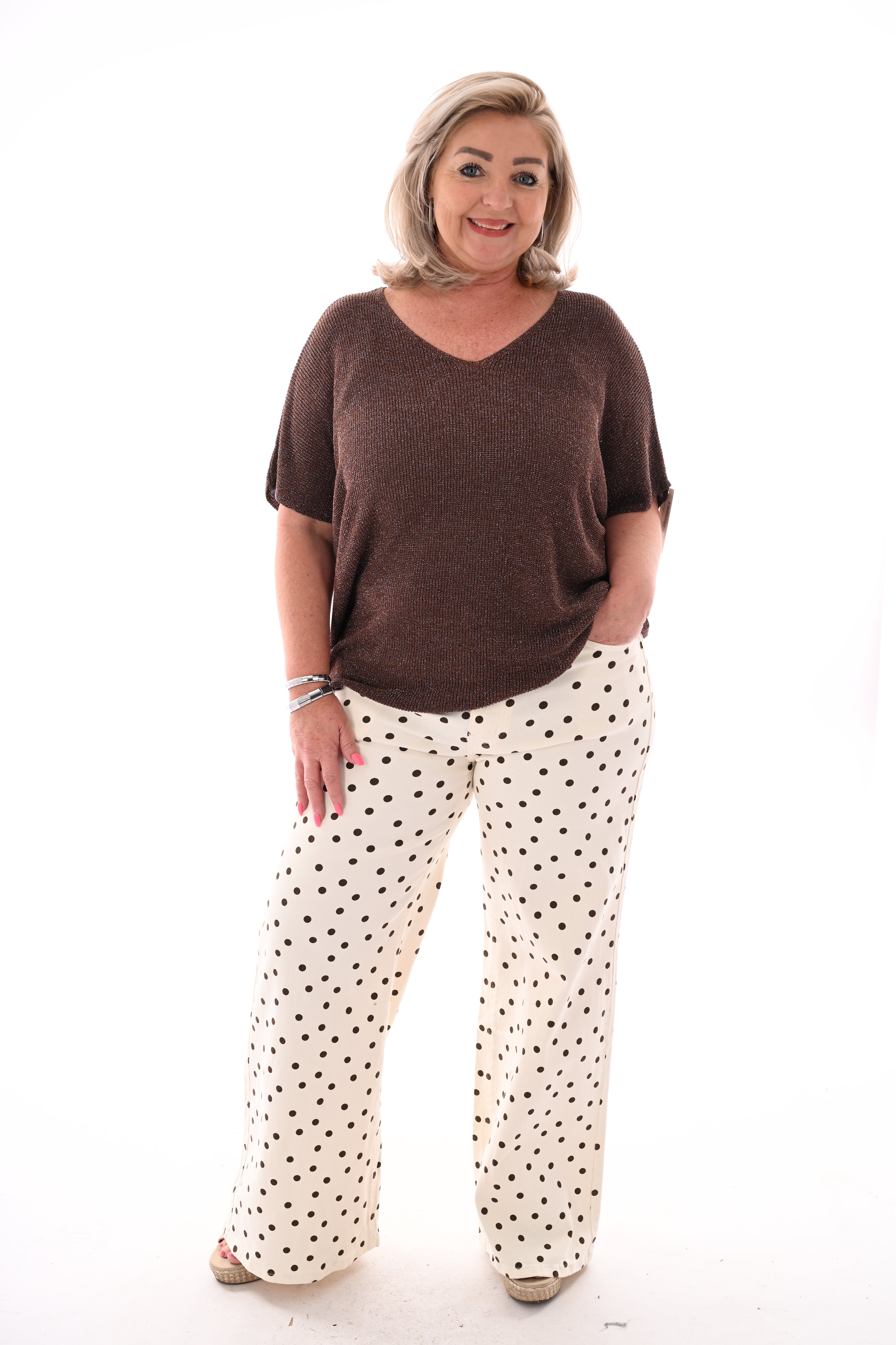 Redial wide leg dots roomwit/bruin