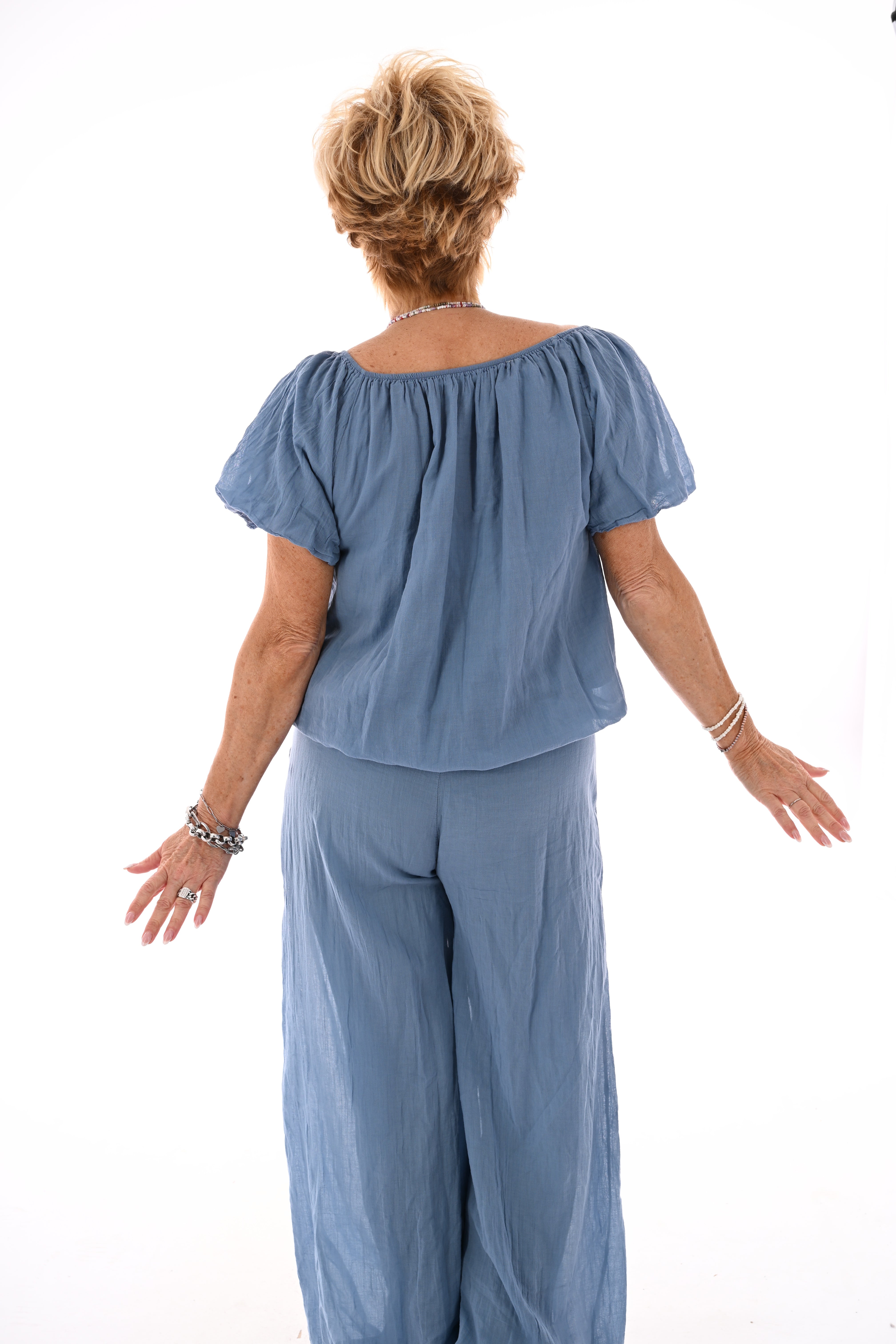 Tweedelig set ballon fit jeansblauw