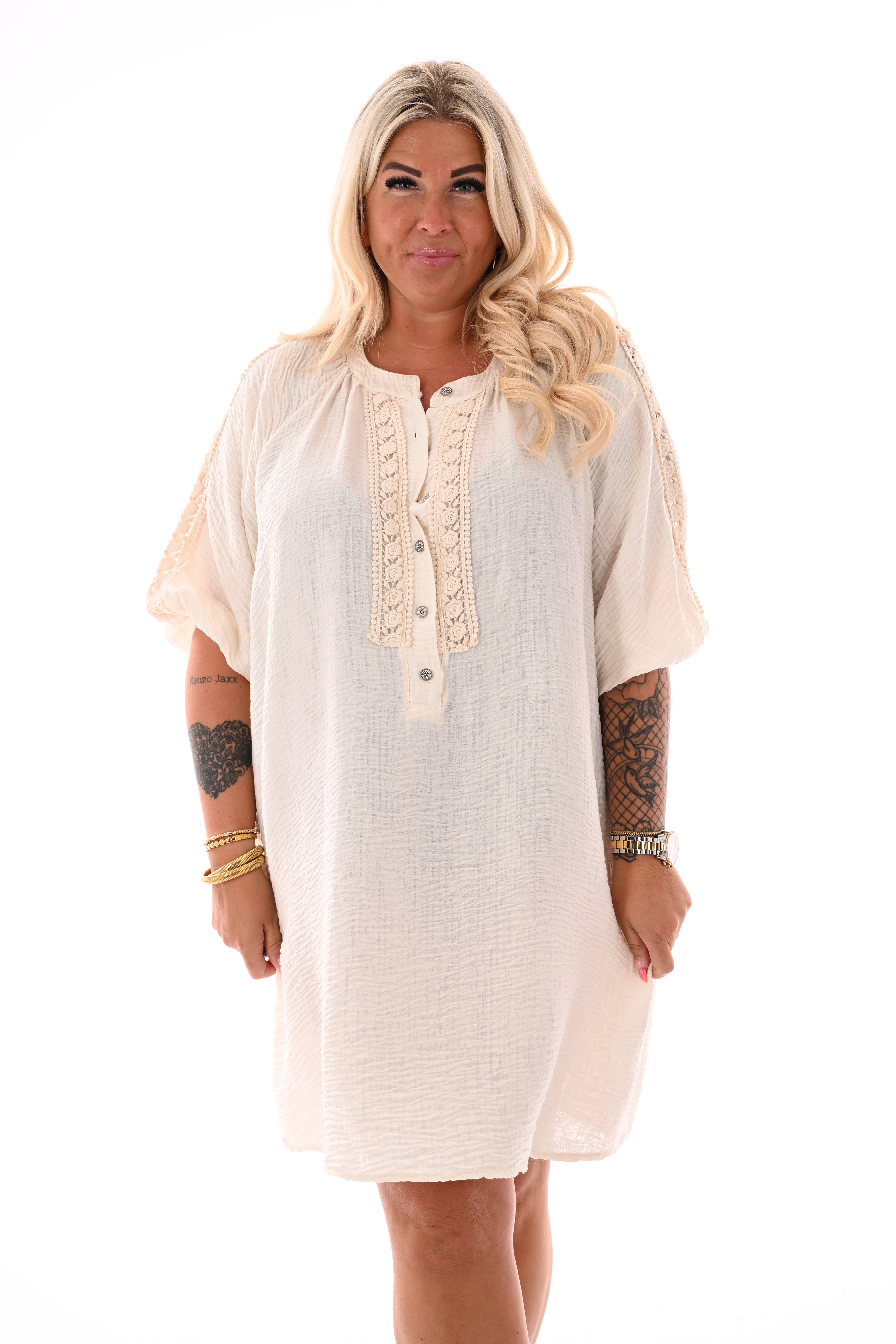 Wafel jurk ibiza creme
