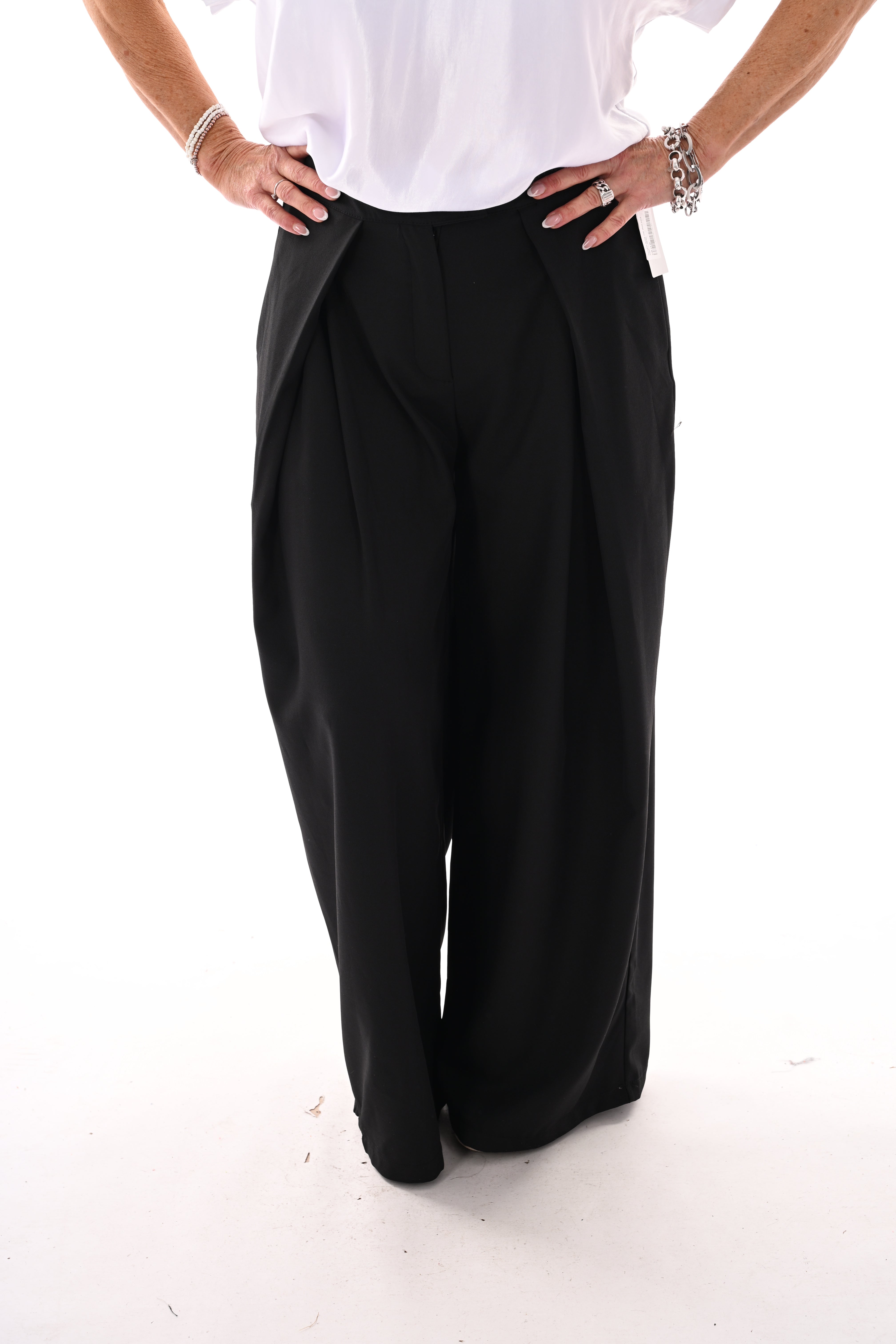 Pantalon broek met plooi band zwart