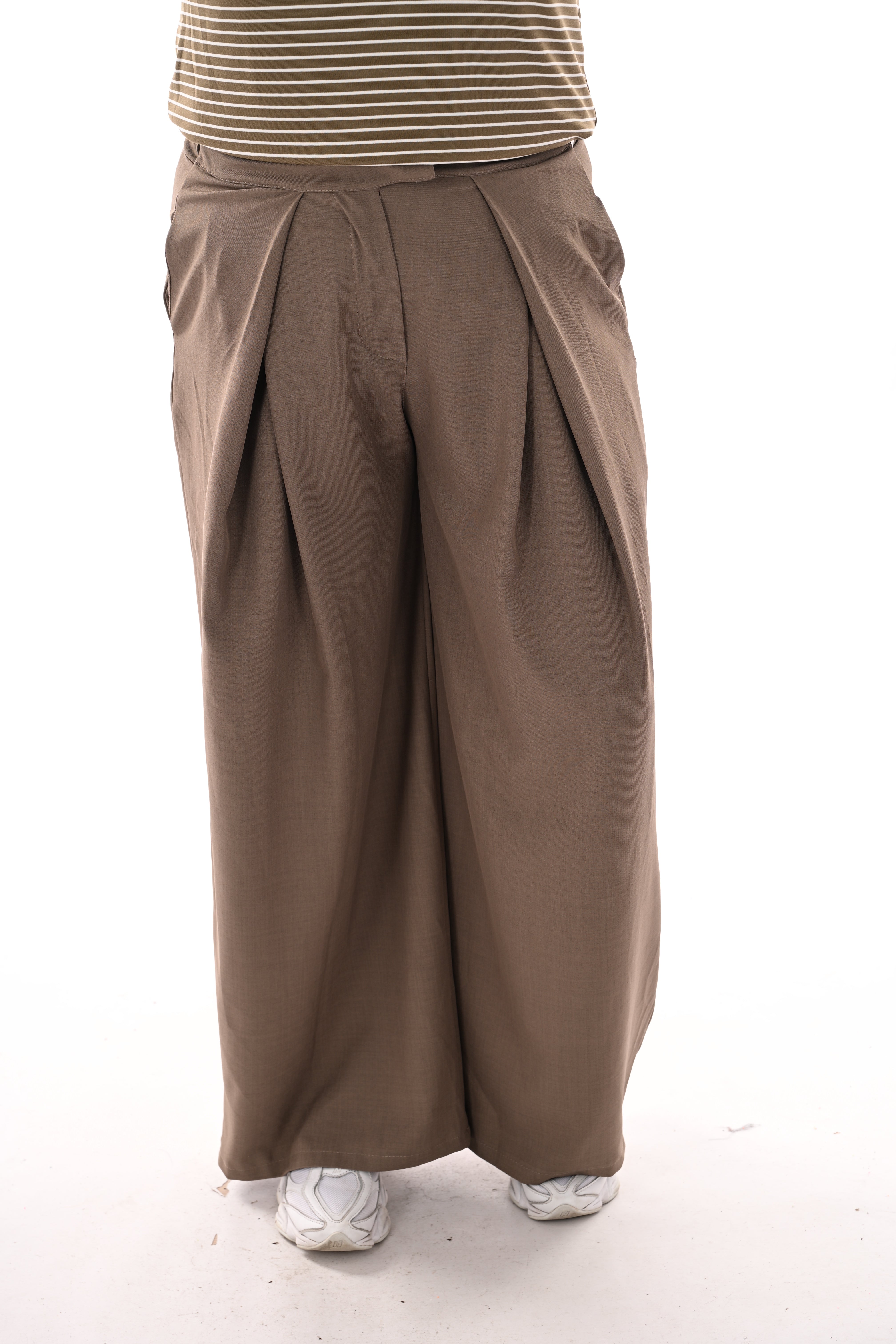 Pantalon broek met plooi band taupe