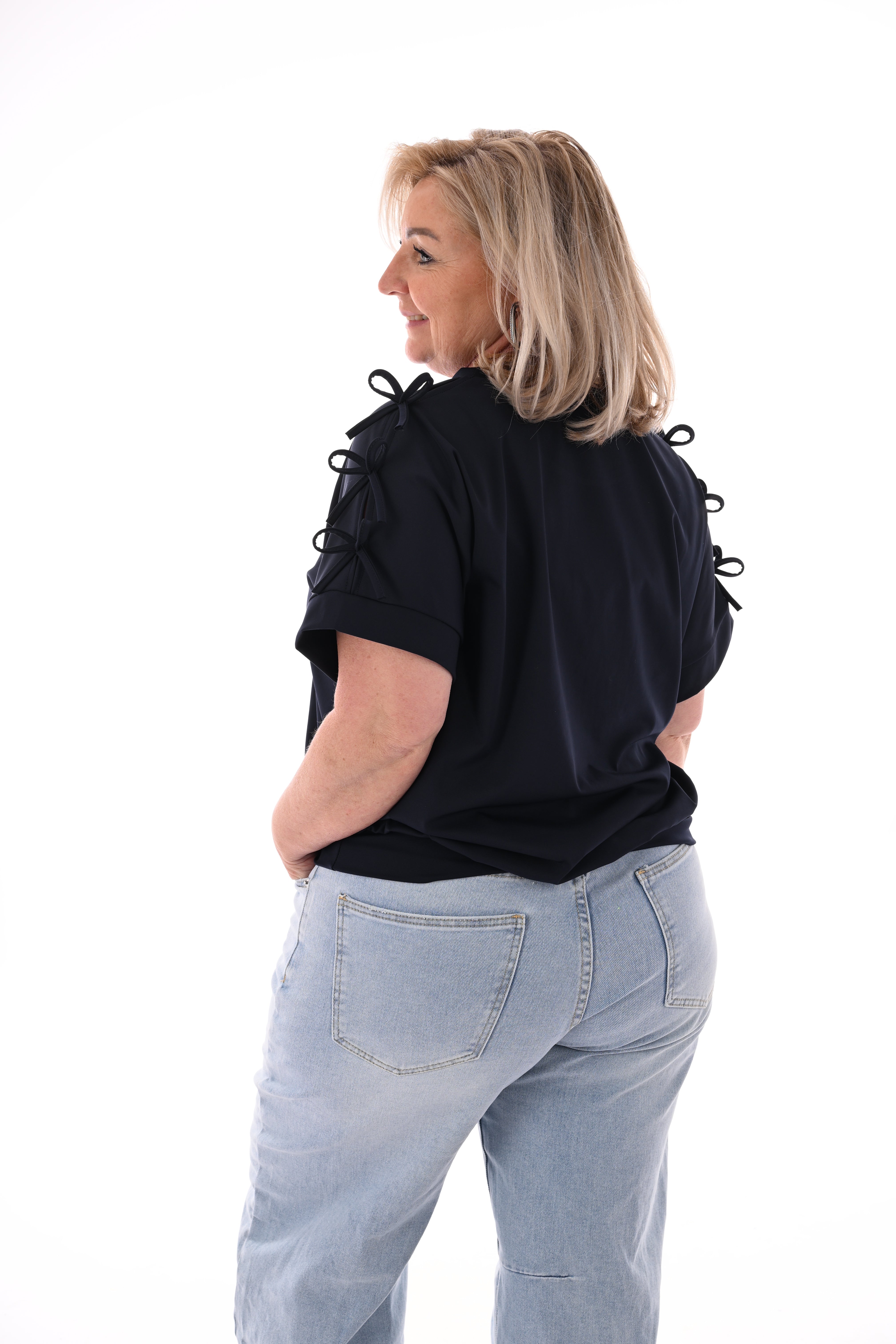 Top strikjes korte mouwen marineblauw