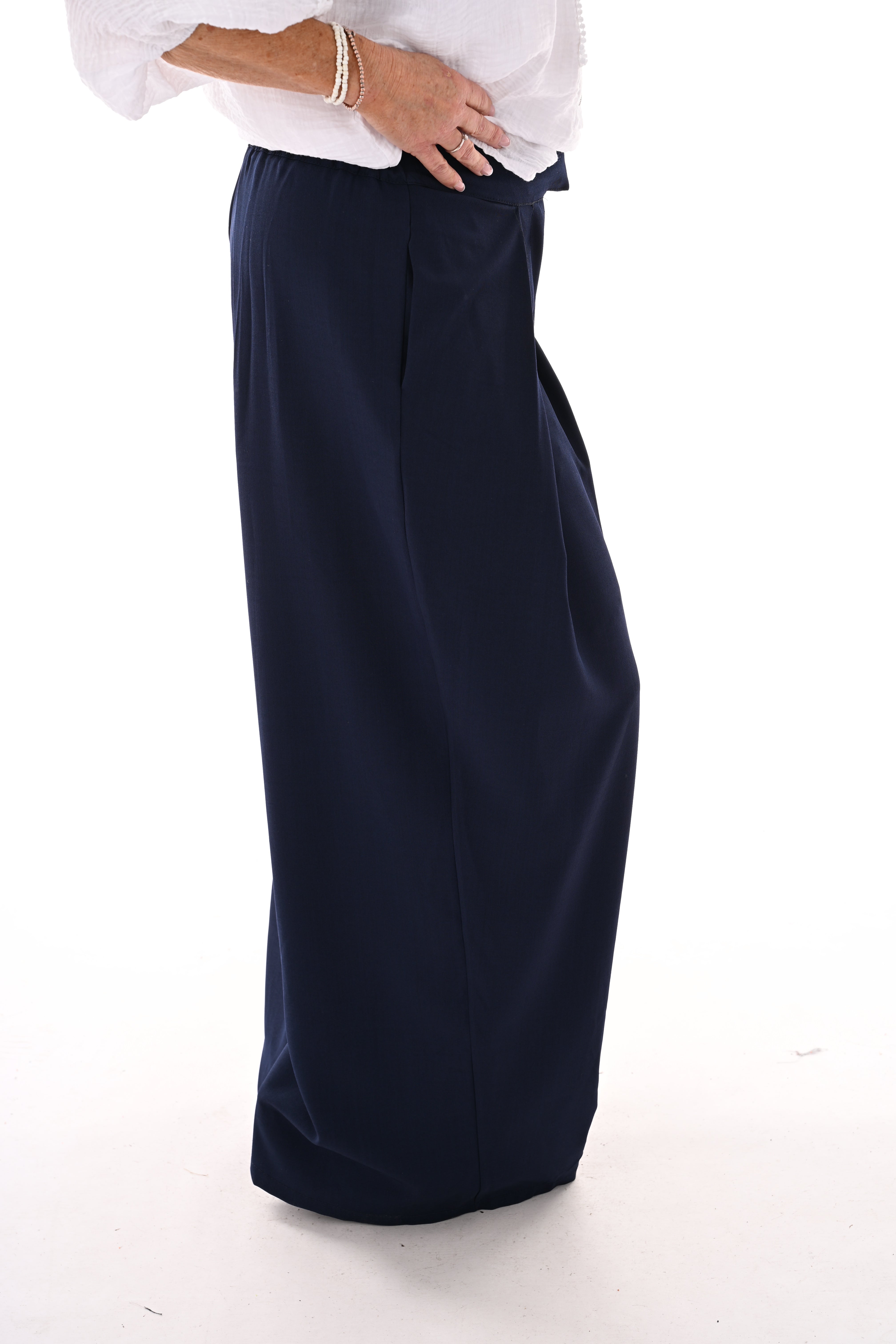 Pantalon broek met plooi band marineblauw