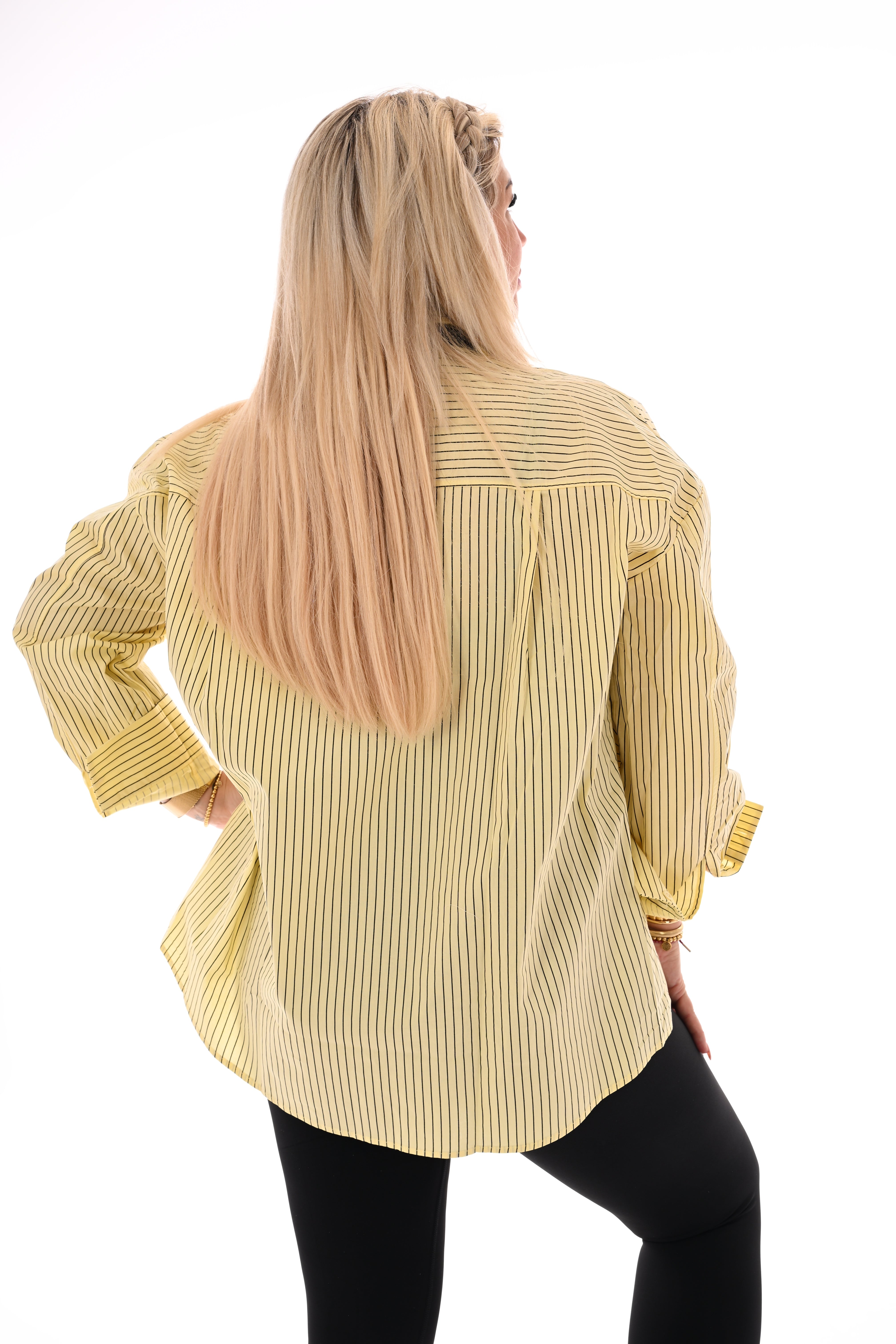 Blouse strepen met stropdas lichtgeel