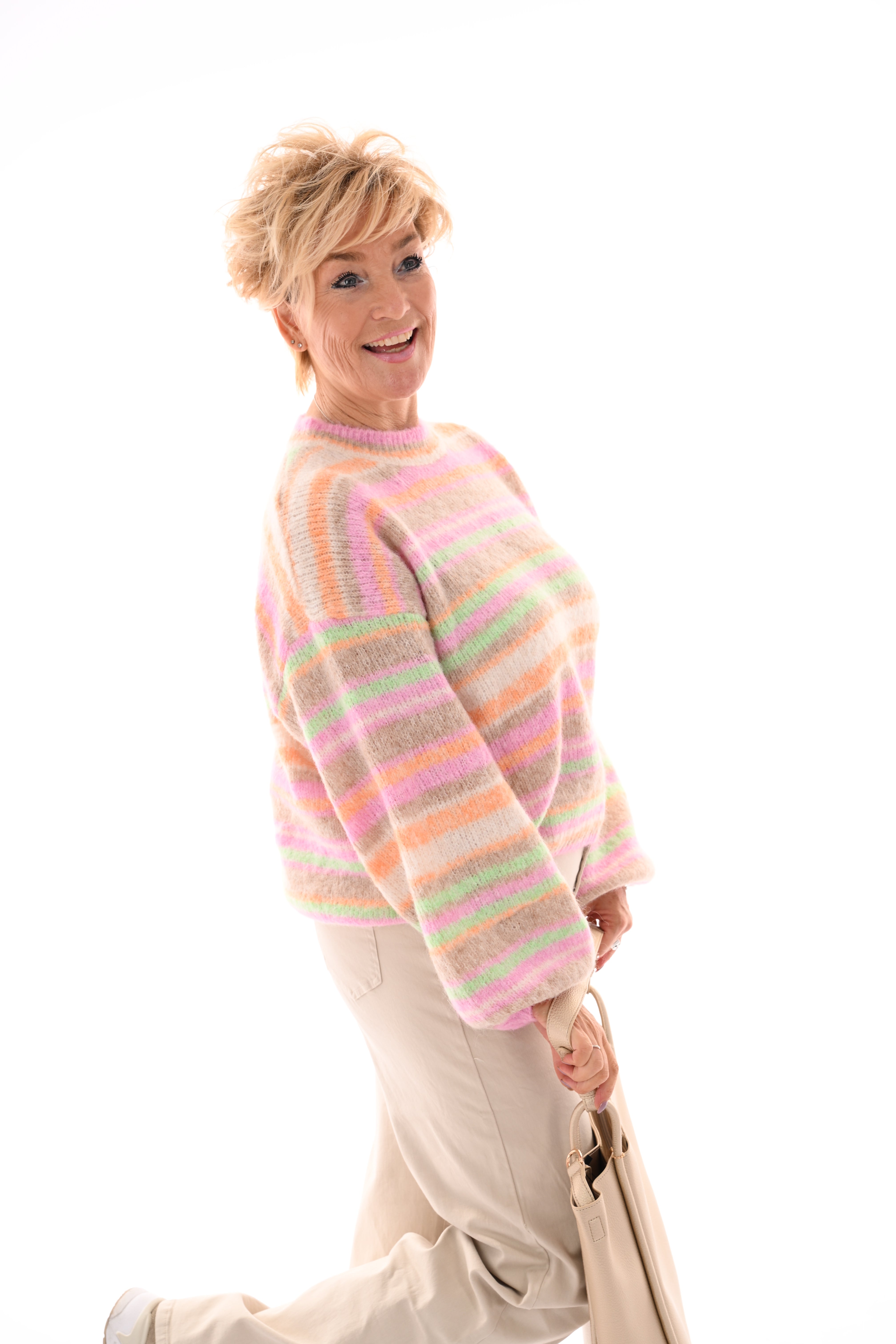 Trui strepenmix beige/roze