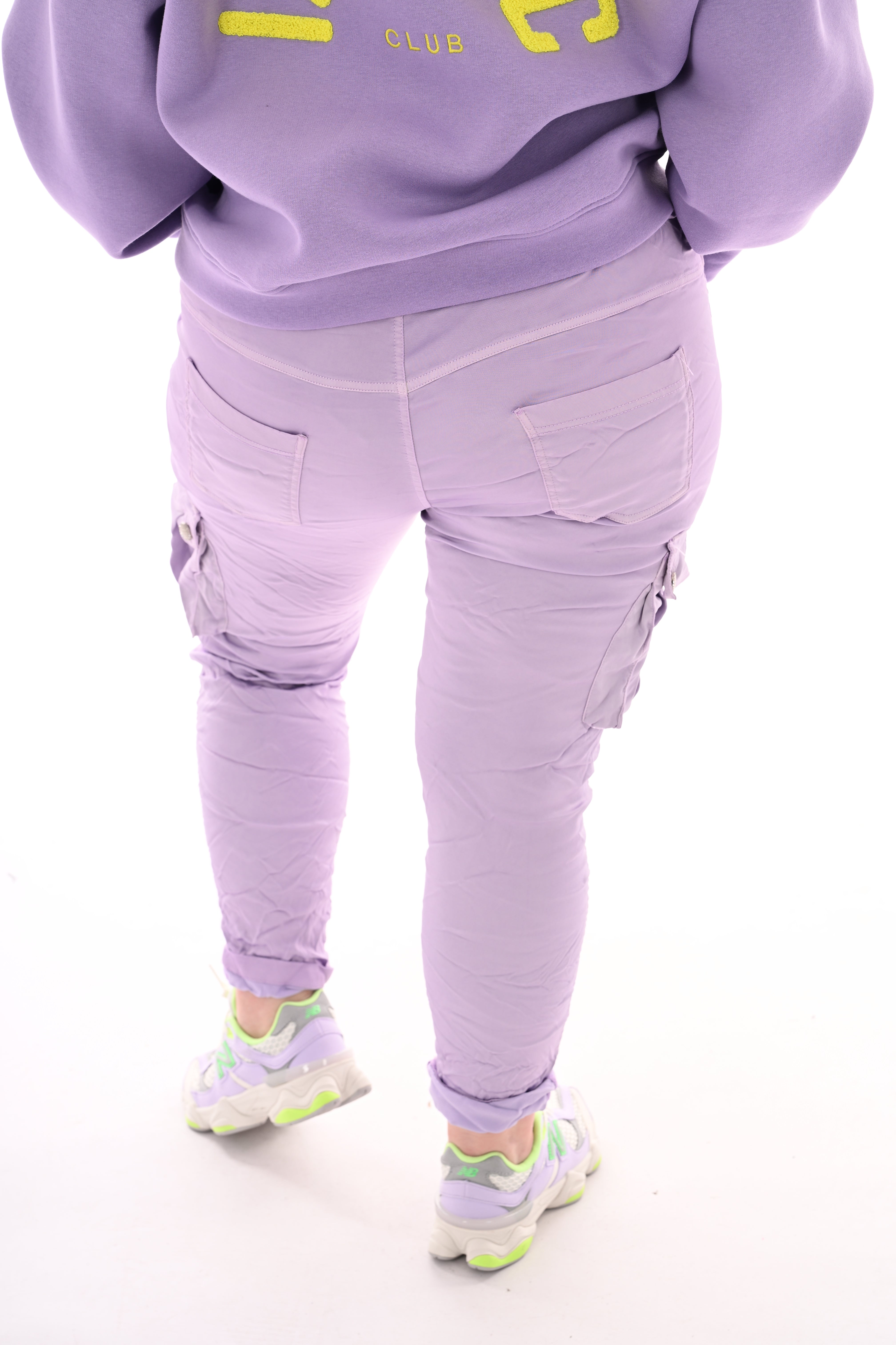 Silky stretchbroek cargo lila