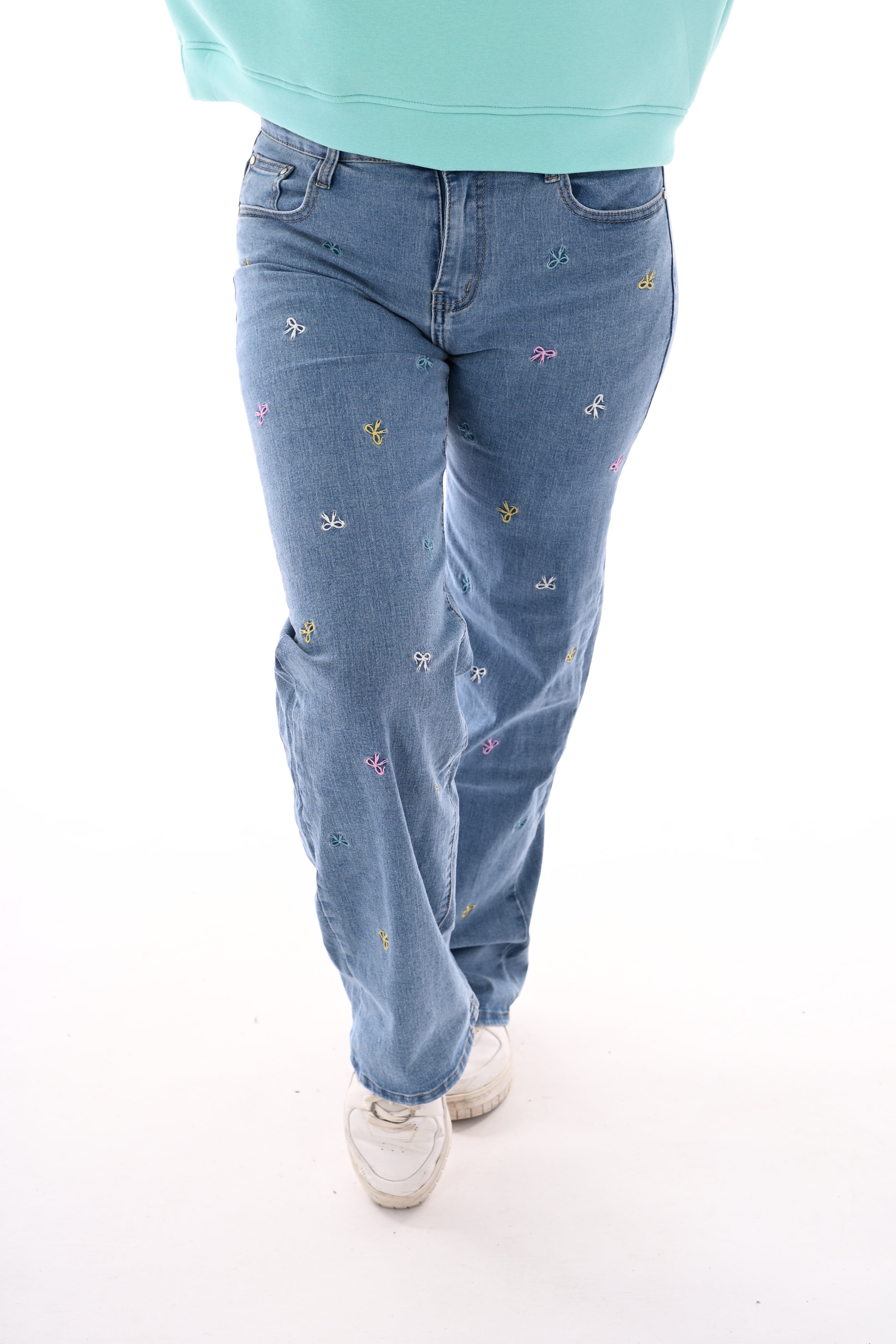 BS Jeans wide leg strikjes blauw