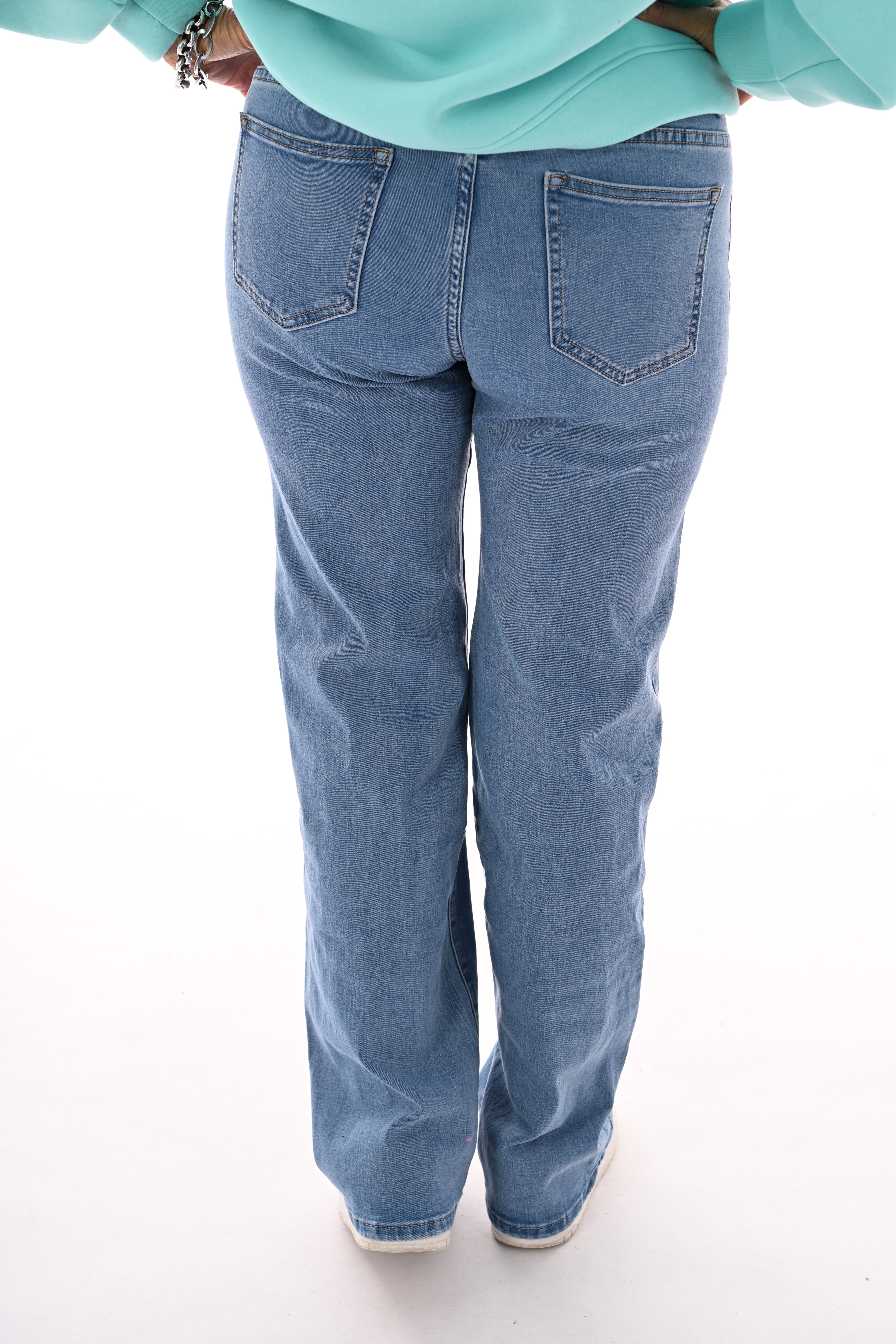 BS Jeans wide leg strikjes blauw