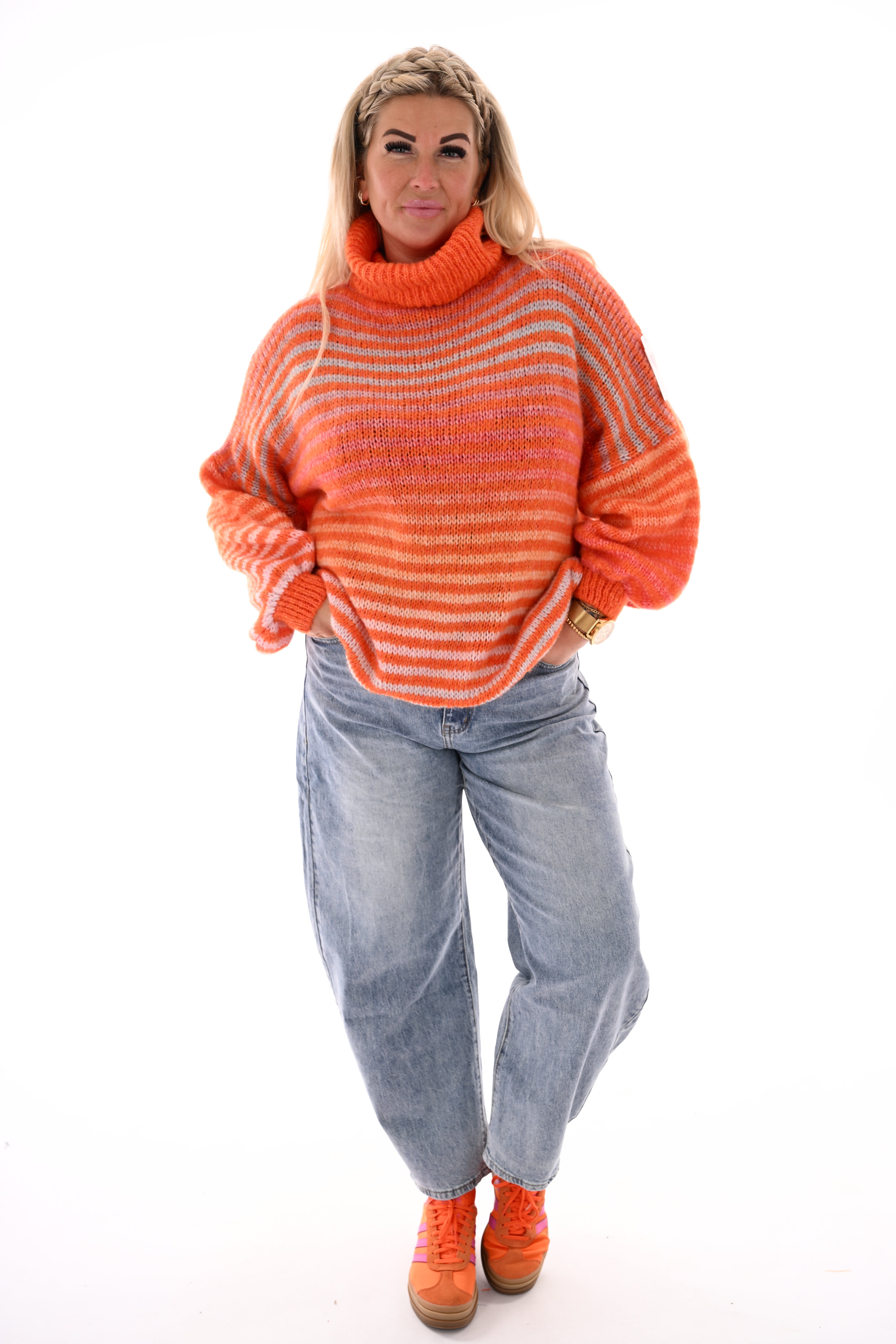 Gestreepte trui met col oranje
